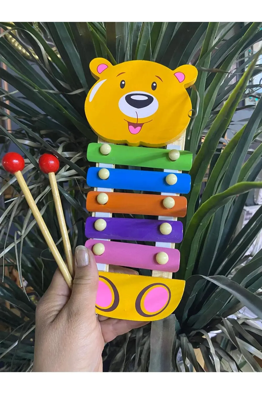 Ayıcık Figürlü 5 Notalı Ahşap Oyuncak Selefon Müzik Aleti