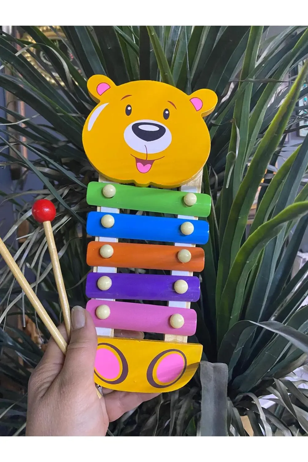 Ayıcık Figürlü 5 Notalı Ahşap Oyuncak Selefon Müzik Aleti