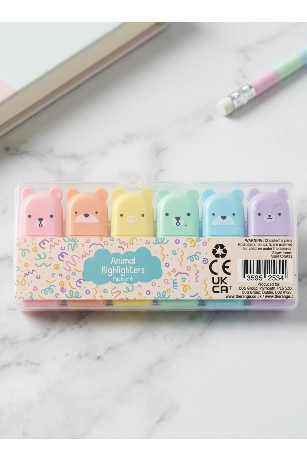 Ayıcık Figürlü 6'lı Minik Fosforlu Pastel Kalem Seti