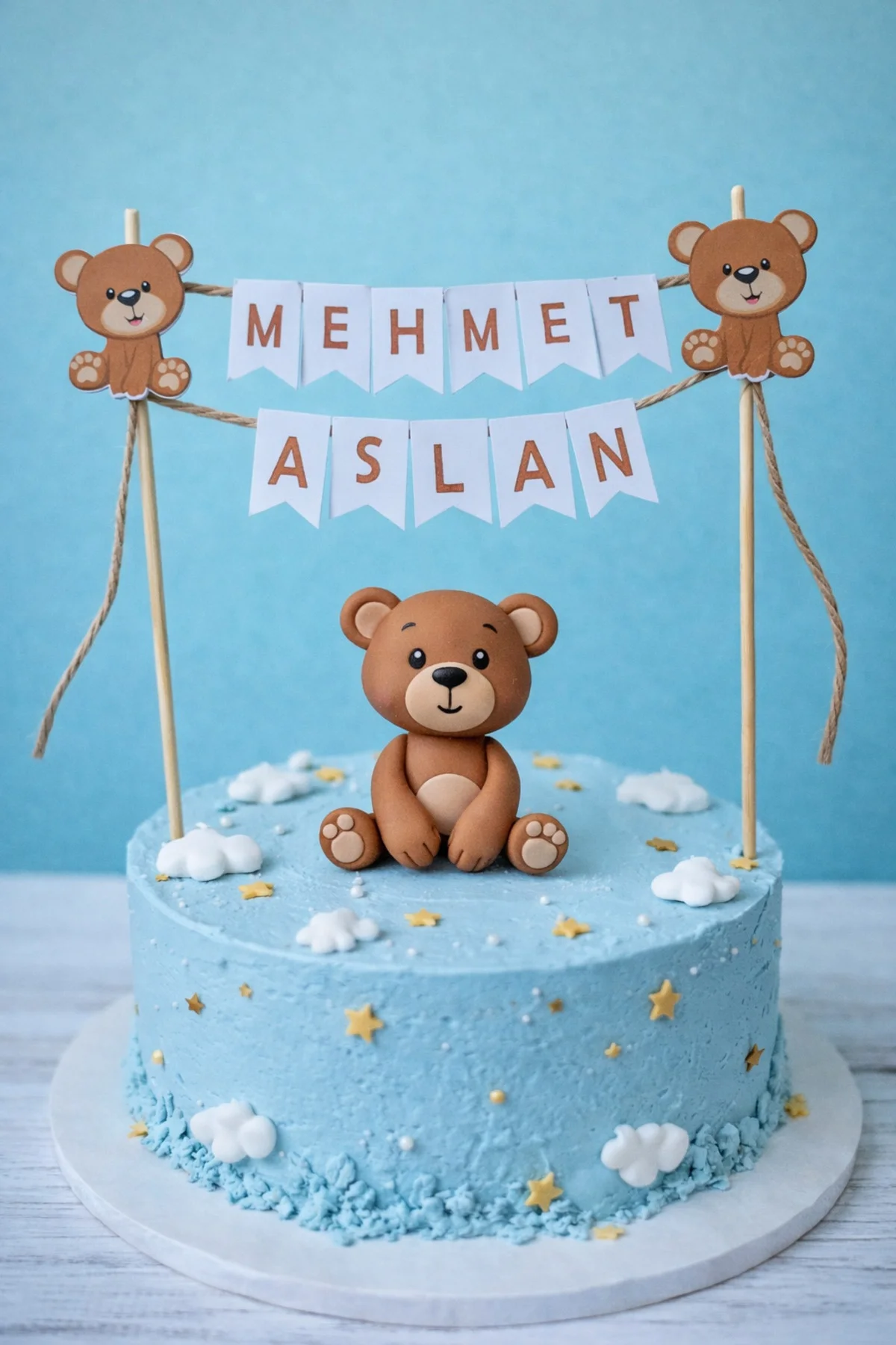 AYICIK KONSEPTLİ İKİ İSİMLİ DOĞUM GÜNÜ İSİMLİ PASTA SÜSÜ FLEMASI