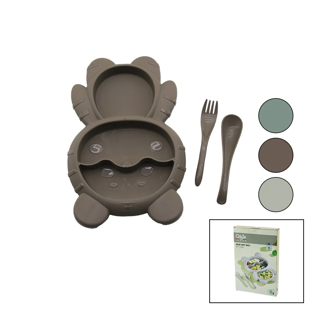 Ayıcık MODEL=3 Bölmeli Bebek Beslenme Seti 3PCS=MAMA Kabı-kaşık-çatal 500ML Renkli Plst
