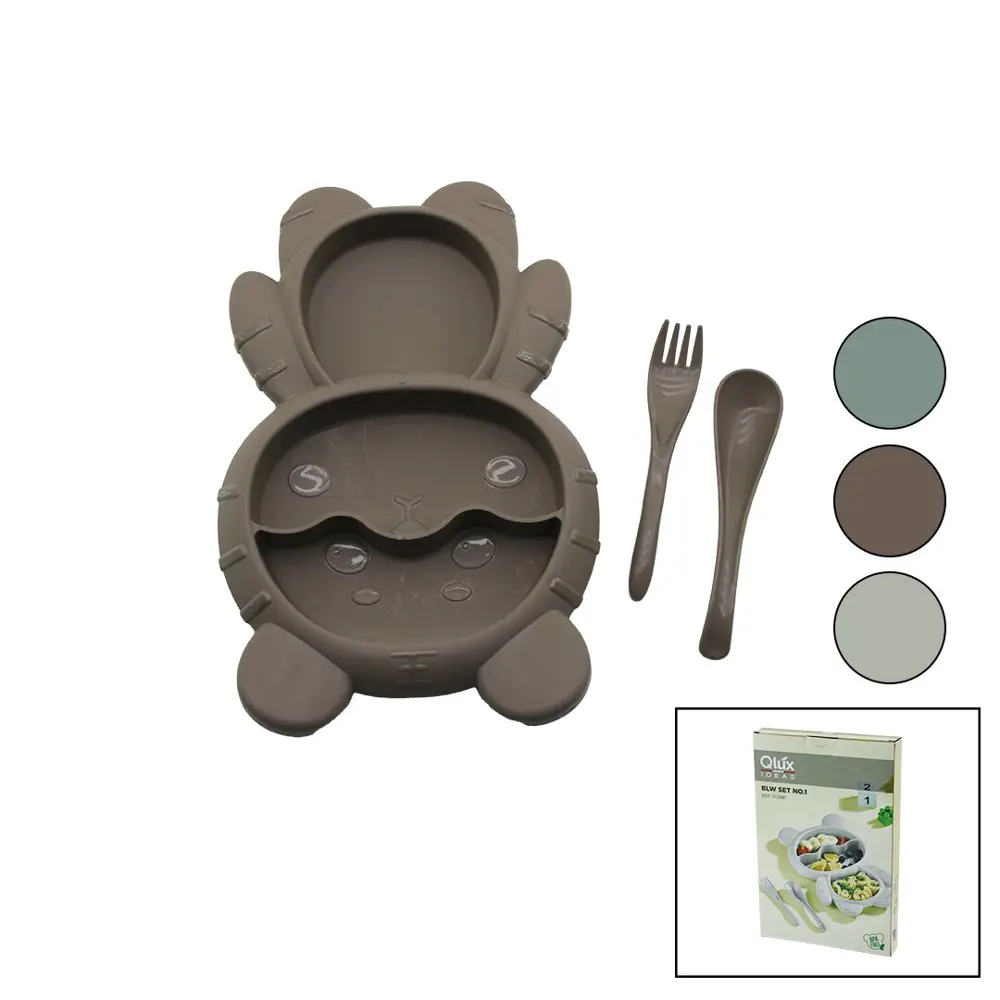 AYICIK MODEL=3 BÖLMELİ BEBEK BESLENME SETİ 3PCS=MAMA KABI-KAŞIK-Ç