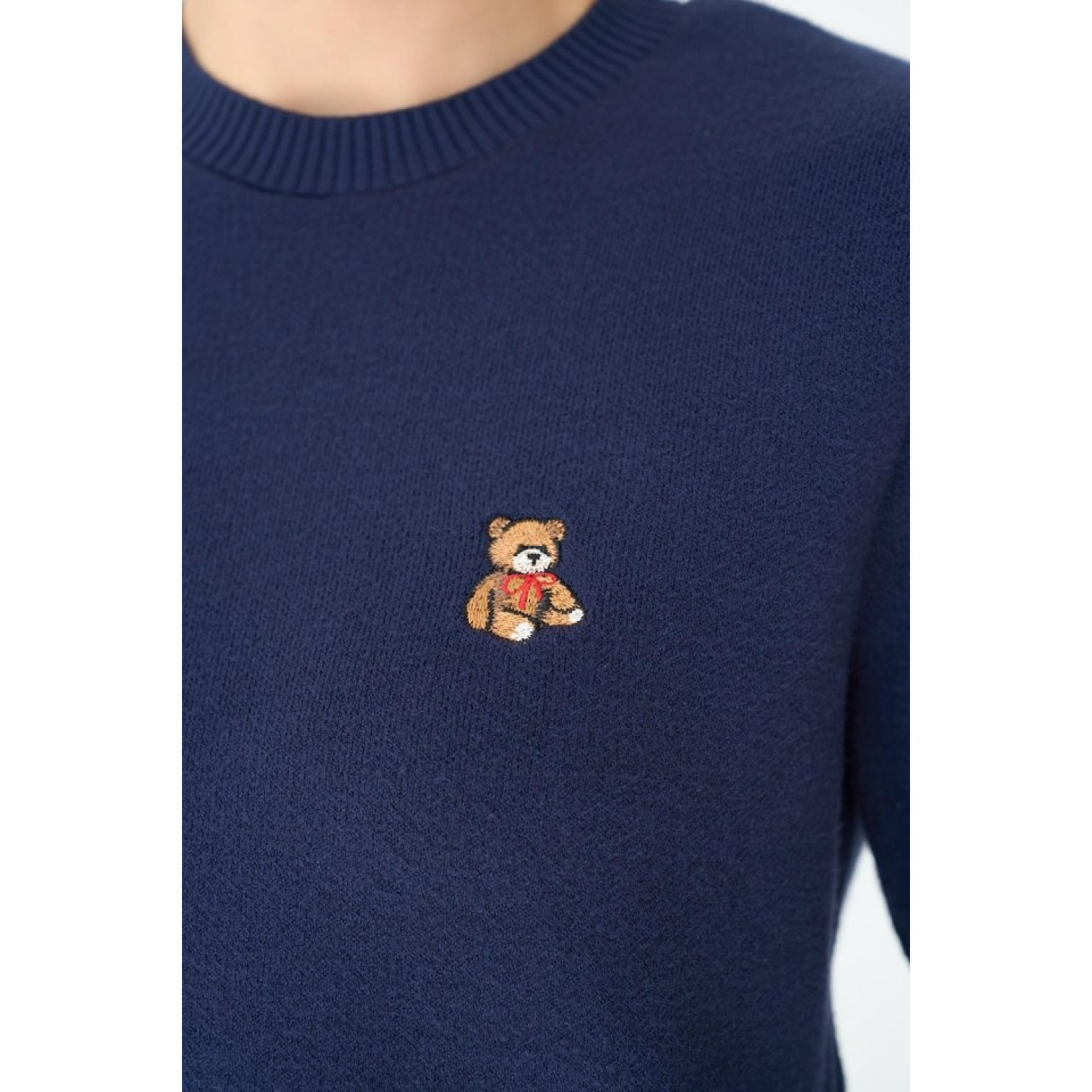 Ayıcık Nakışlı Kazak - Lacivert