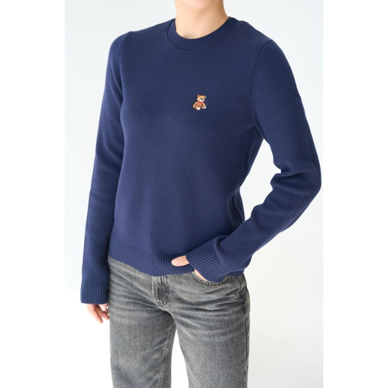 Ayıcık Nakışlı Kazak - Lacivert