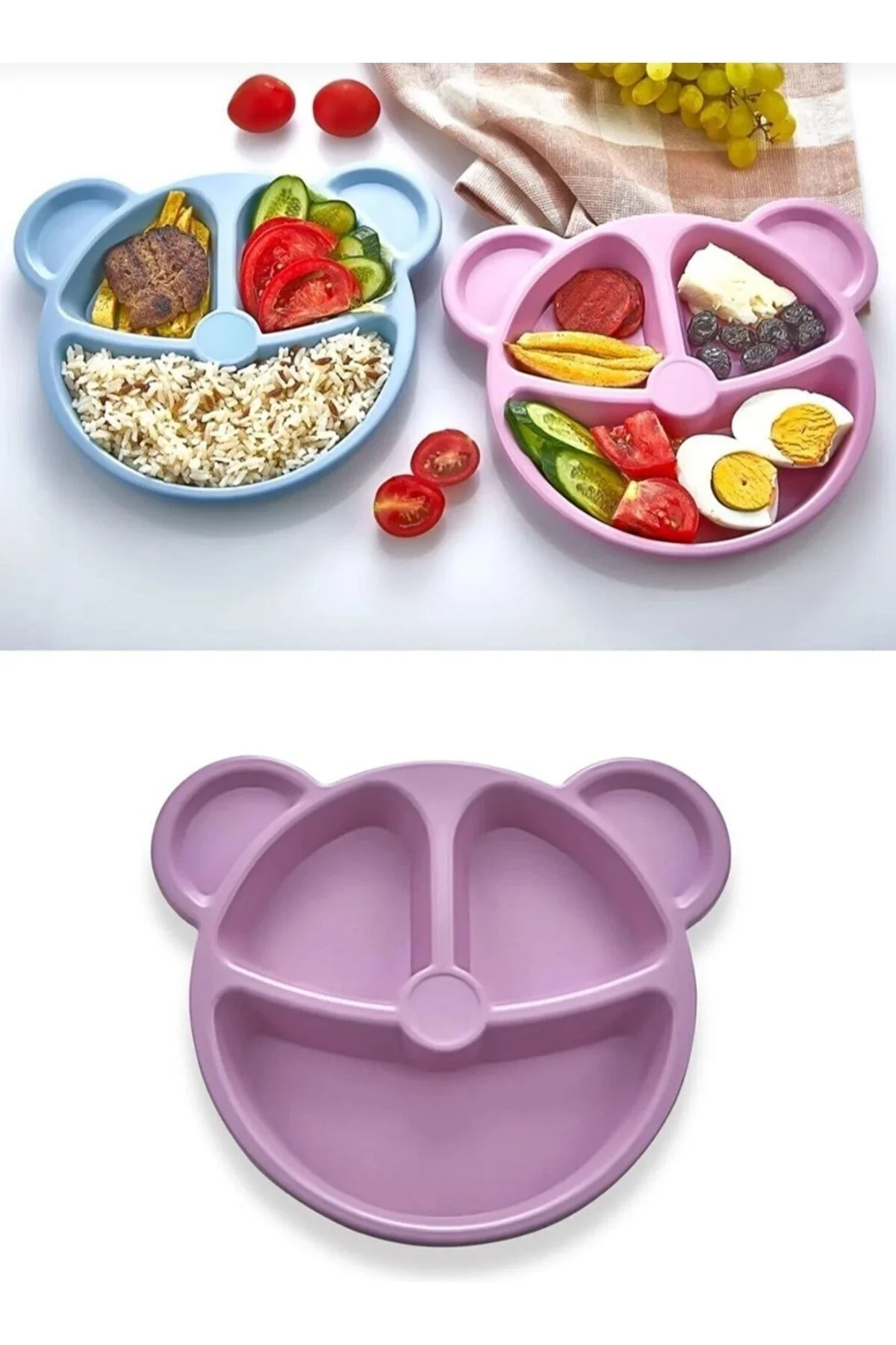 Pembe Ayıcık Şekilli Mama Ve Yemek Tabağı Silikonlu Plastik