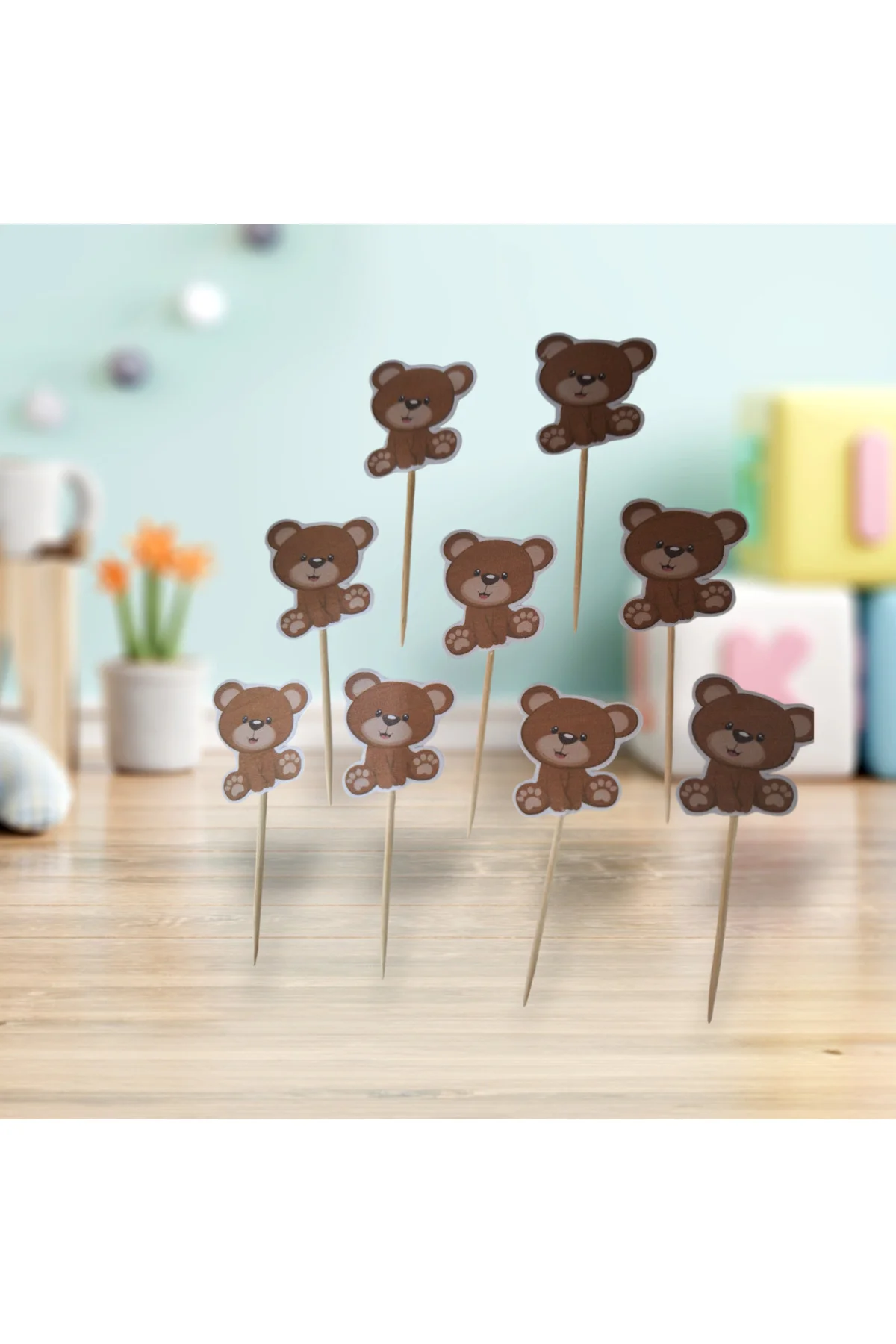 Ayıcık Temalı Kürdan Pasta Süsü,Cupkek 15 'li