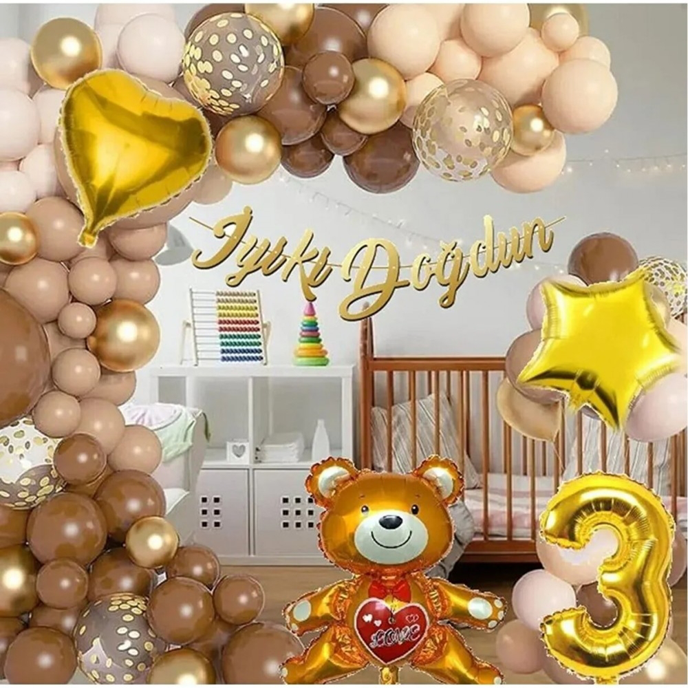 Ayıcıklı Lüks Kahverengi Doğum Günü Süsü Doğum Günü Parti Balon S