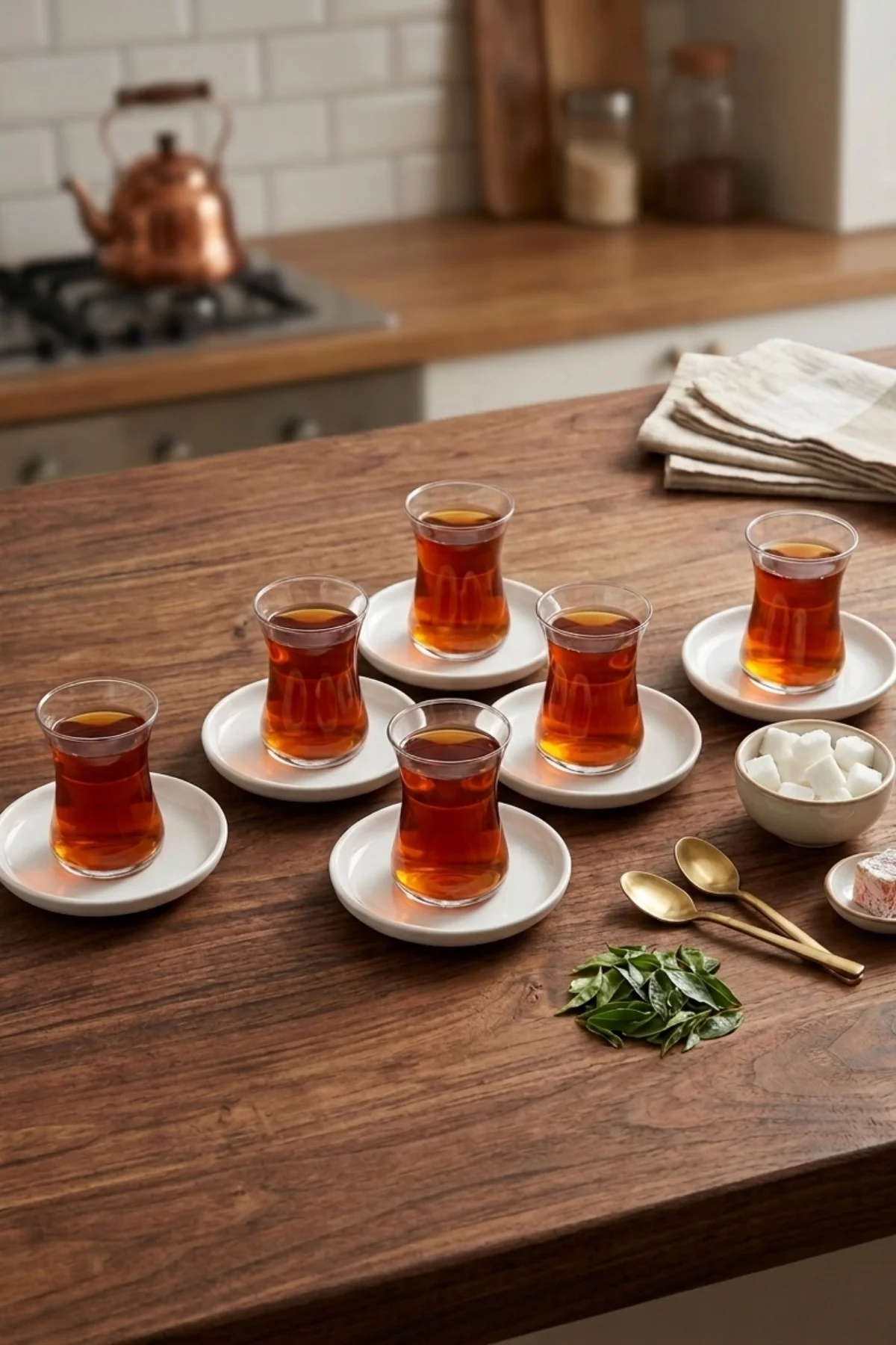 Ayışığı Beyaz Cam Çay Takımı 12 Parça 6 Kişilik