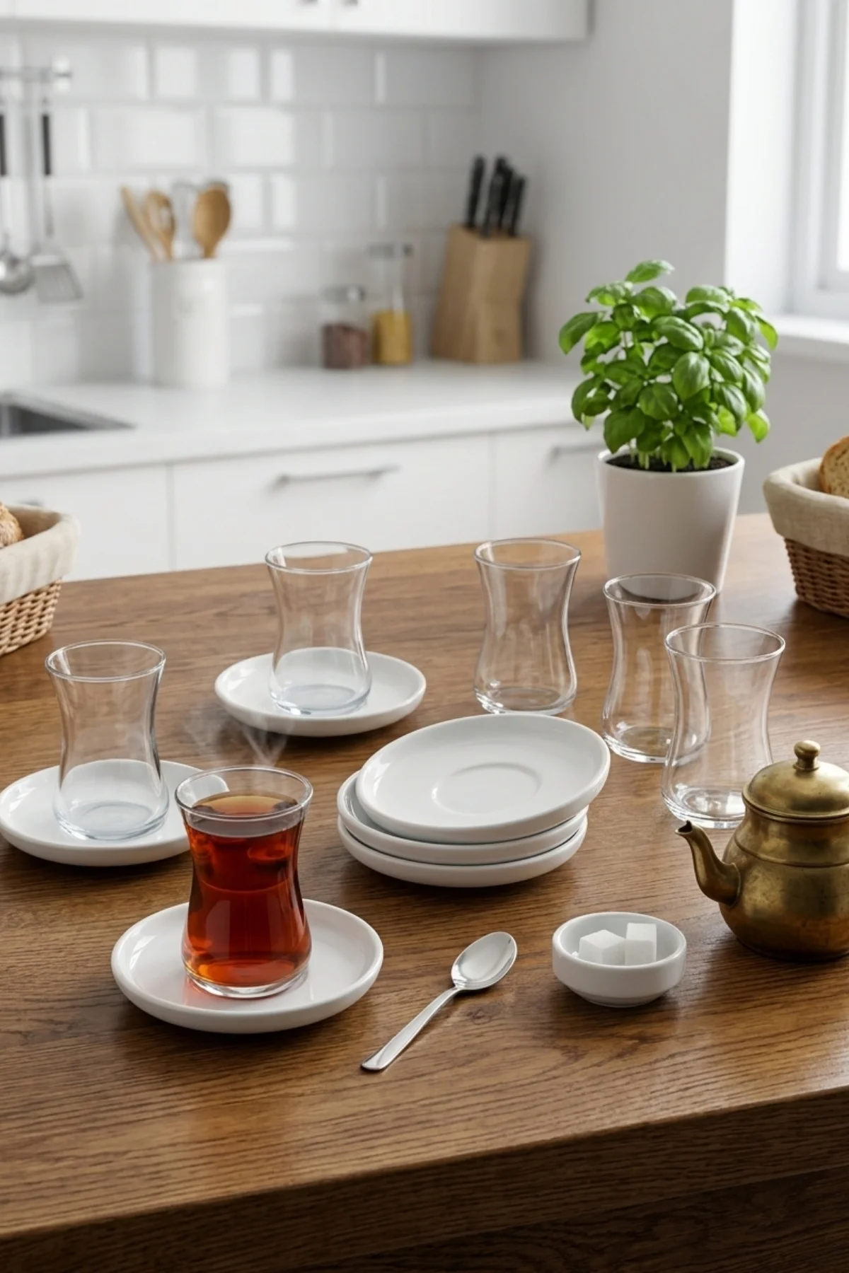 Ayışığı Beyaz Cam Çay Takımı 12 Parça 6 Kişilik