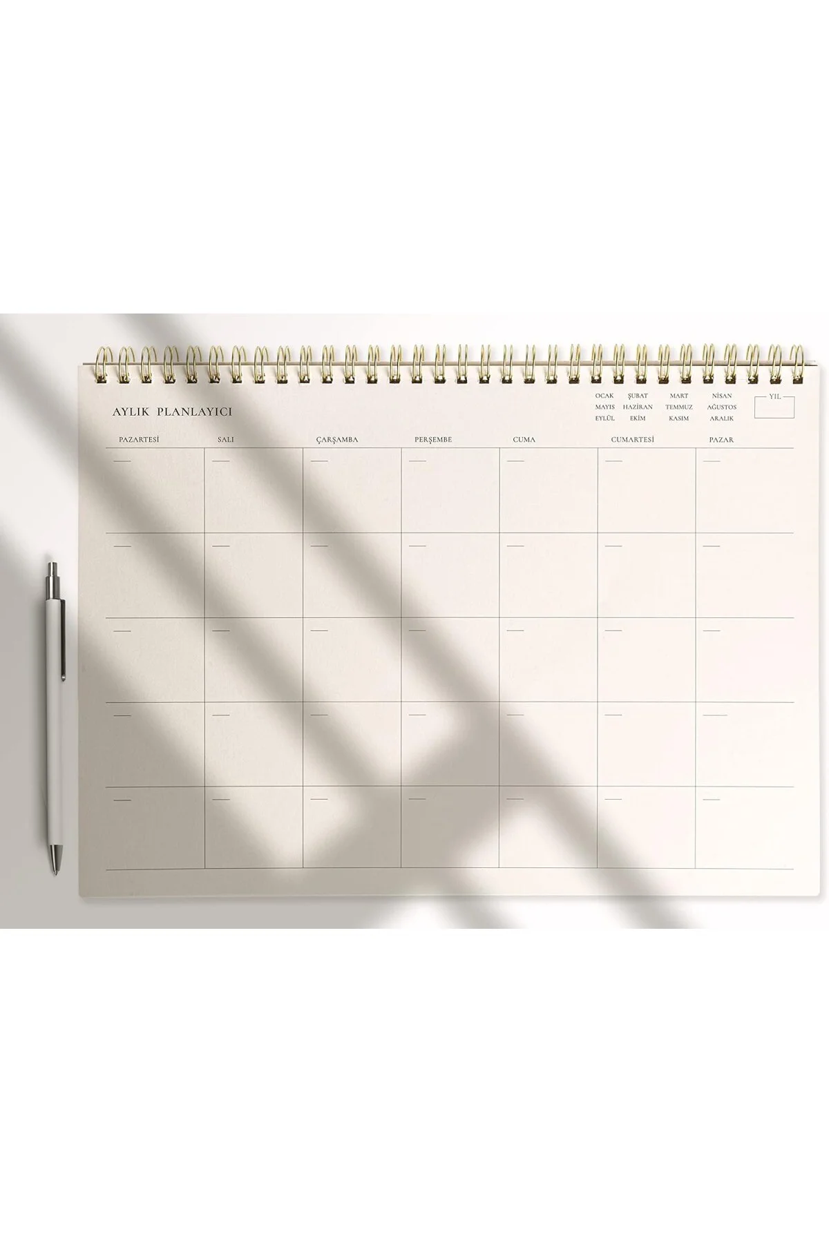 Aylık Spiralli Tarihsiz Planlayıcı - 110gr Ivory Kağıt, 21x29.7 c
