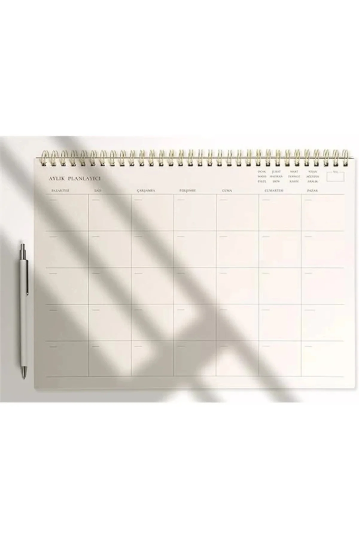 Aylık Spiralli Tarihsiz Planlayıcı 110gr Ivory Kağıt, 21x29.7 cm, 24 Yaprak, Boş