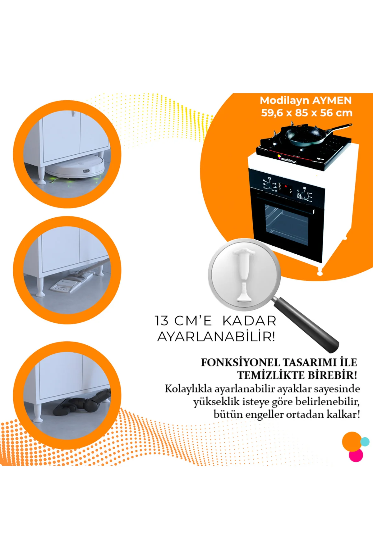 AYMEN 59,6 x 85 x 56 cm Set üstü Ocak Ve Ankastre Fırın Dolabı