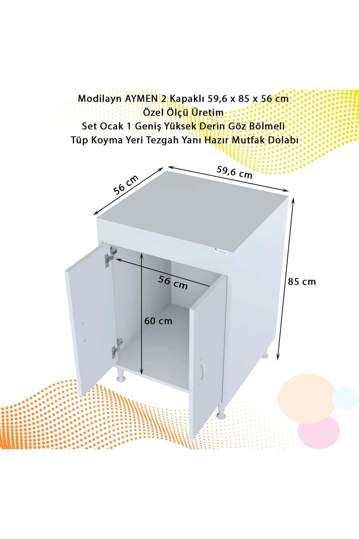 AYMEN 59,6 x 85 x 56 cm Set üstü Ocak Ve Çok Amaçlı Mutfak Dolabı