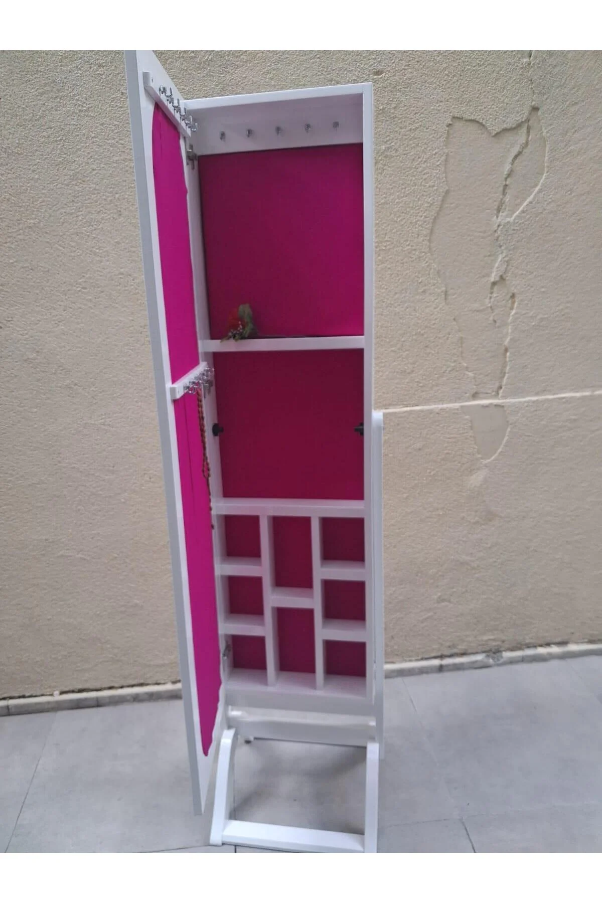 Ayna 12968 Takı Dolap Boy Ayna Ahşap Kayın MDF Parlak Beyaz Lake Klasik El yapım - Görsel 6