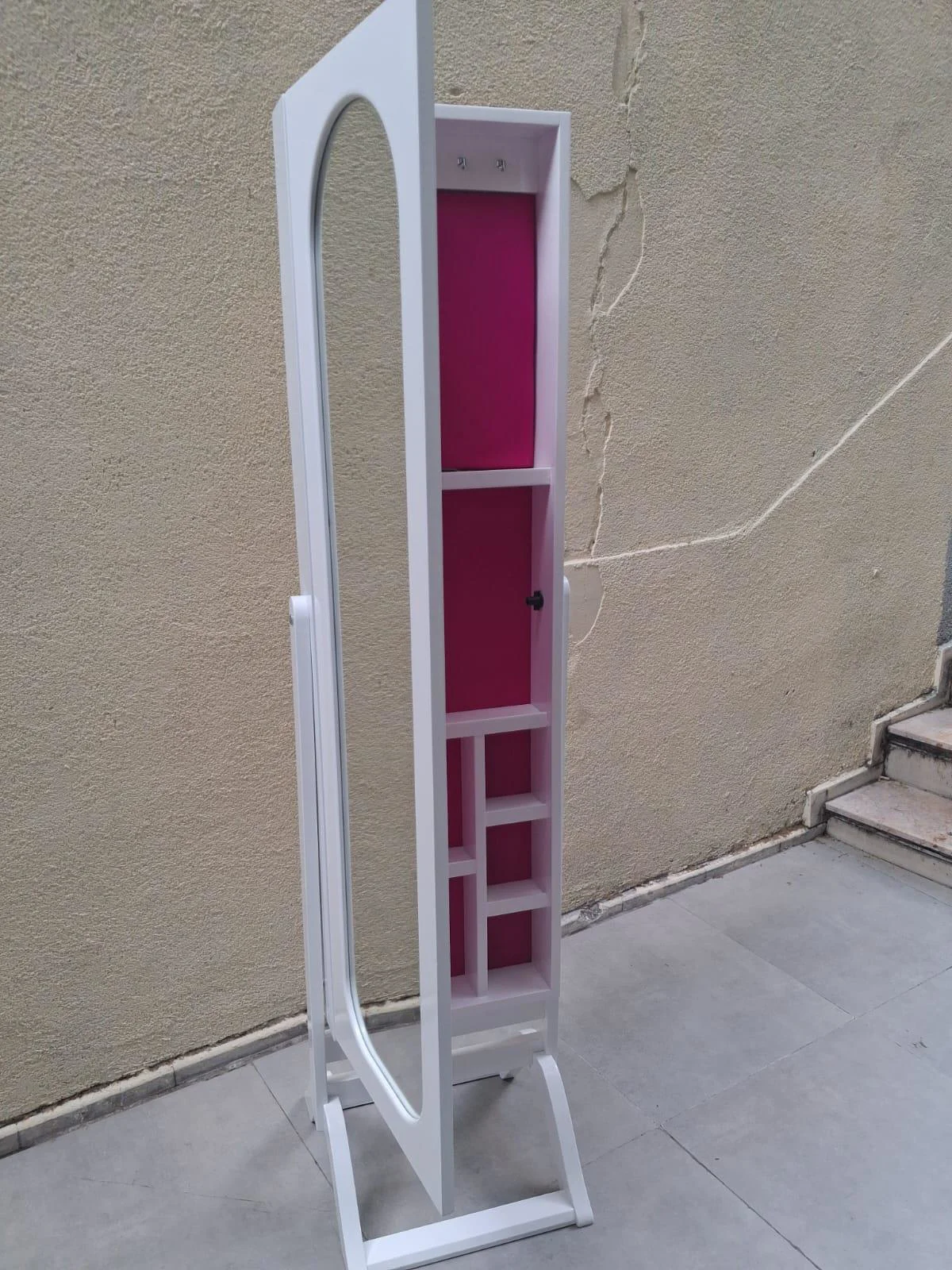 Ayna 12968 Takı Dolap Boy Ayna Ahşap Kayın MDF Parlak Beyaz Lake 