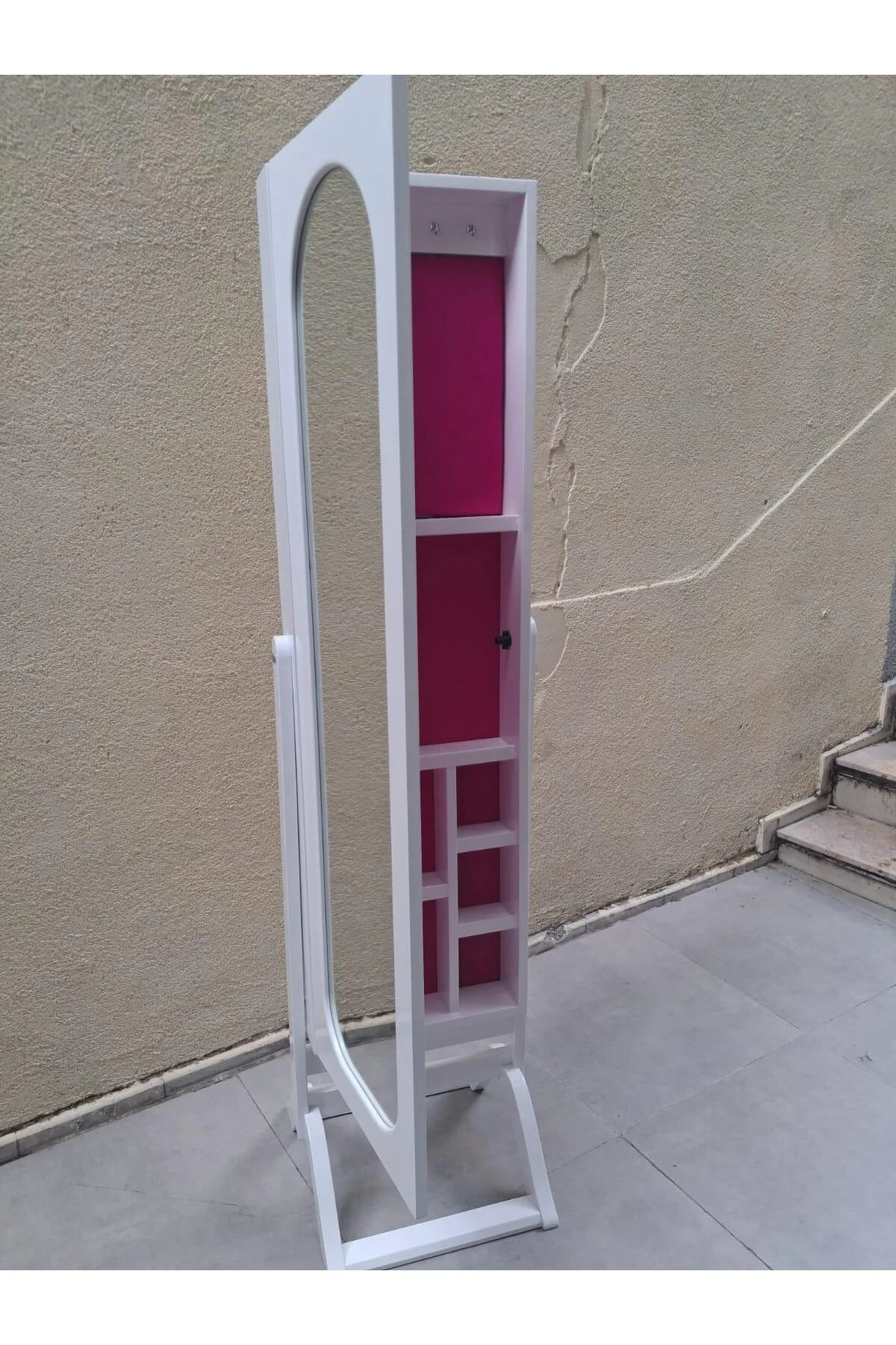 Ayna 12968 Takı Dolap Boy Ayna Ahşap Kayın MDF Parlak Beyaz Lake Klasik El yapım - Görsel 5