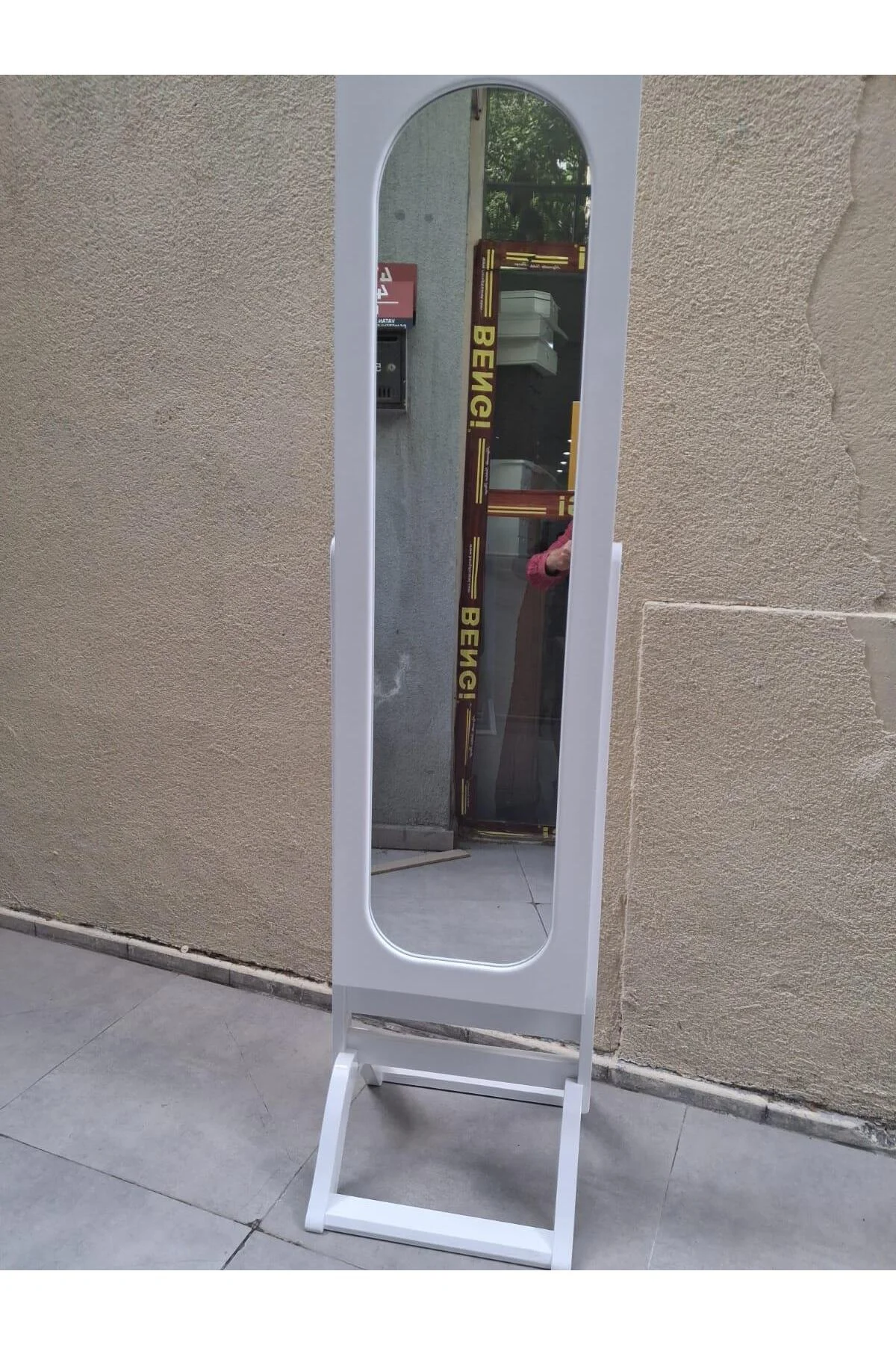 Ayna 12968 Takı Dolap Boy Ayna Ahşap Kayın MDF Parlak Beyaz Lake Klasik El yapım - Görsel 2