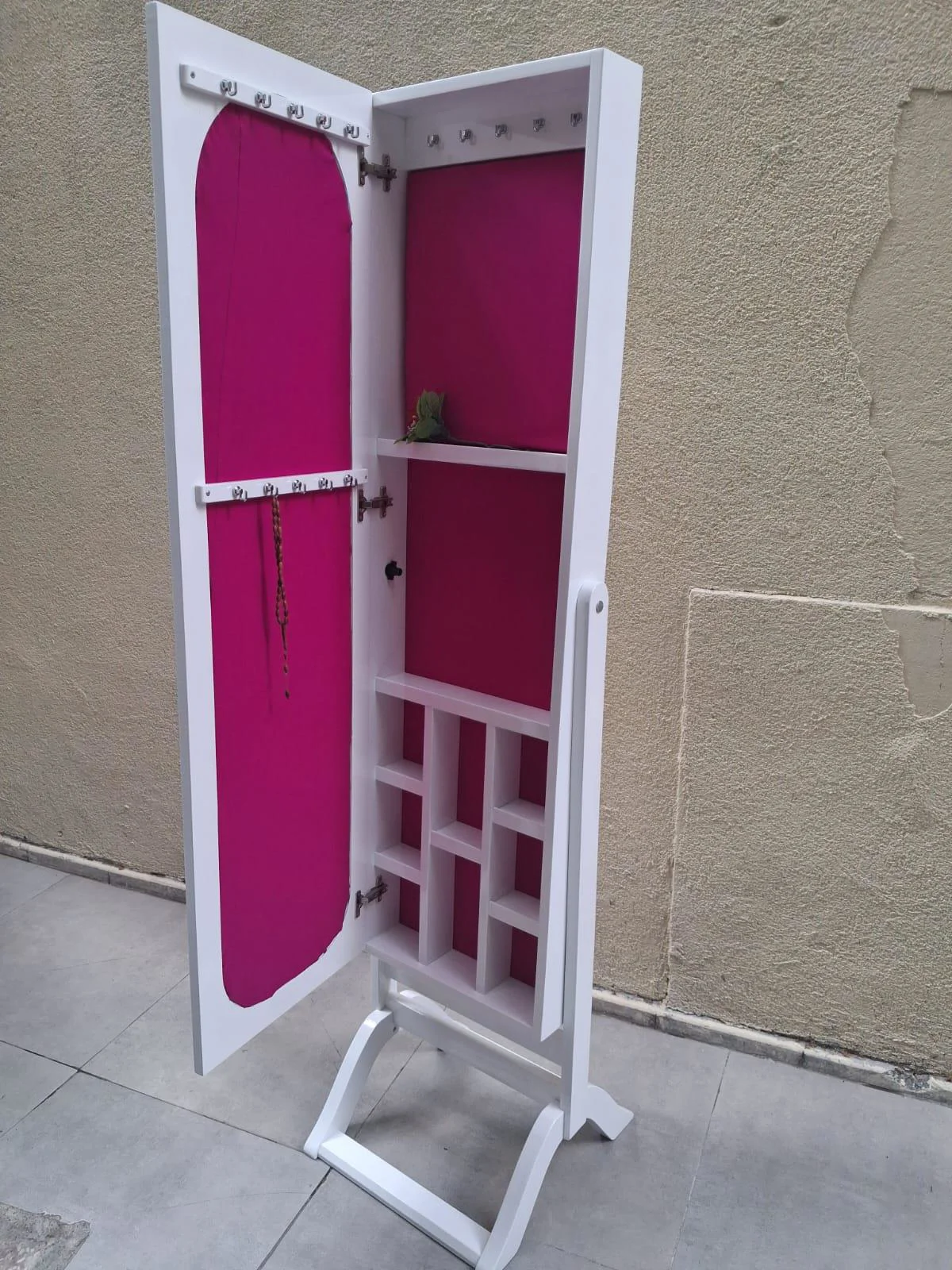 Ayna 12968 Takı Dolap Boy Ayna Ahşap Kayın MDF Parlak Beyaz Lake 
