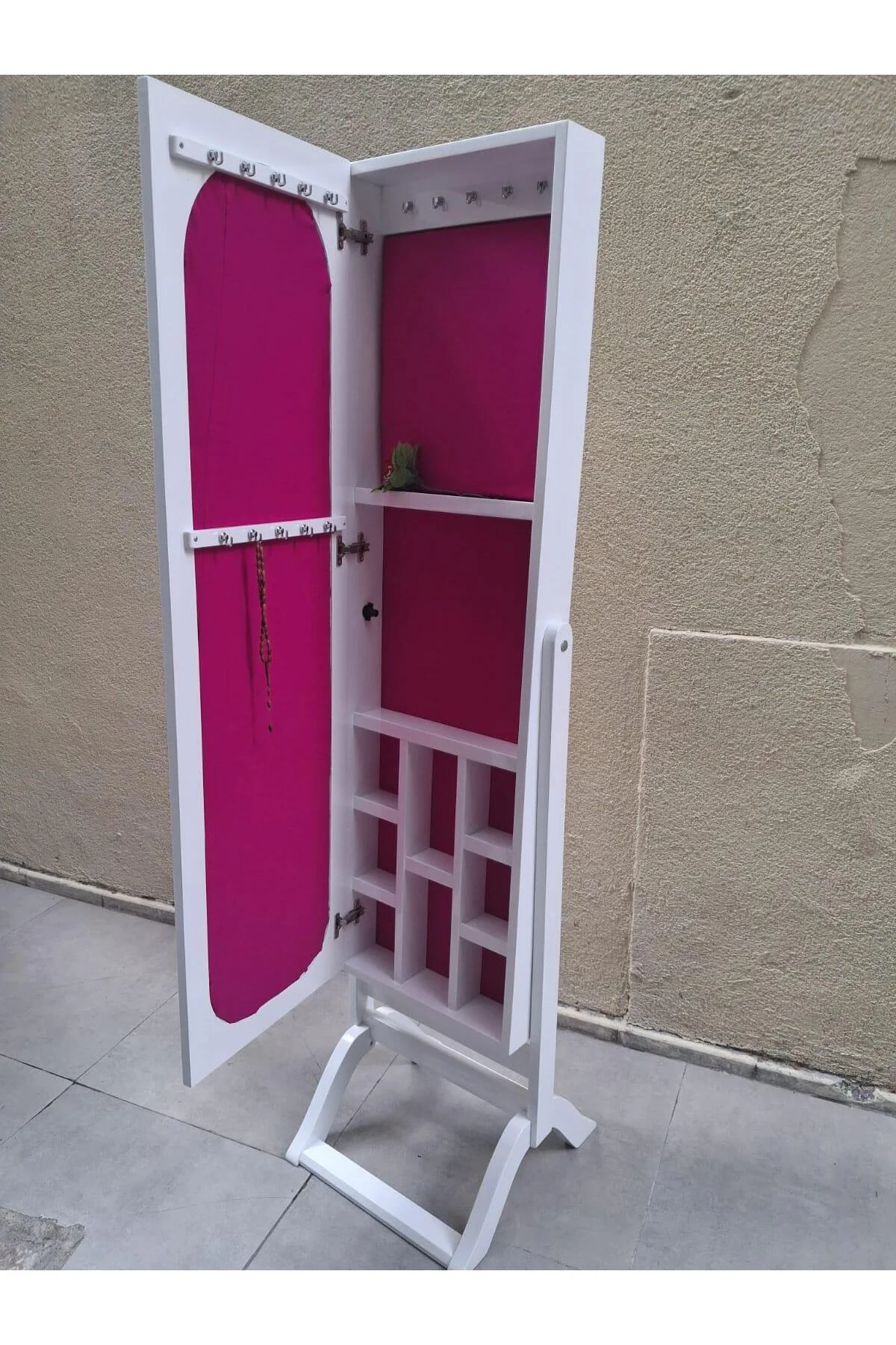 Ayna 12968 Takı Dolap Boy Ayna Ahşap Kayın MDF Parlak Beyaz Lake Klasik El yapım - Görsel 3