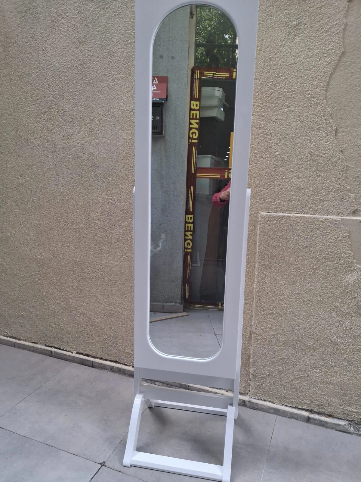 Ayna 12968 Takı Dolap Boy Ayna Ahşap Kayın MDF Parlak Beyaz Lake 