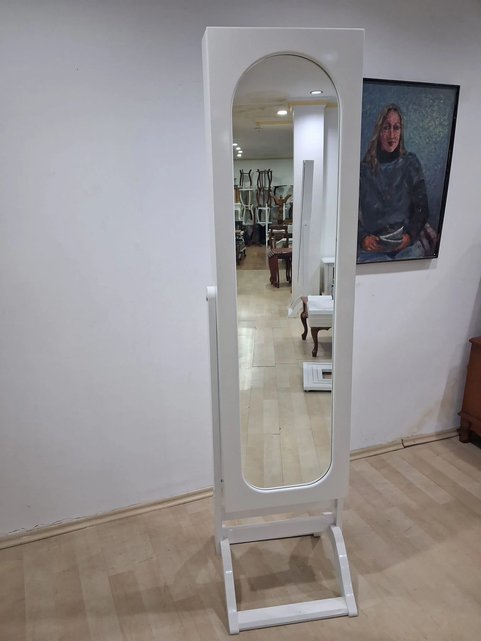 Ayna 12968 Takı Dolap Boy Ayna Ahşap Kayın MDF Parlak Beyaz Lake 