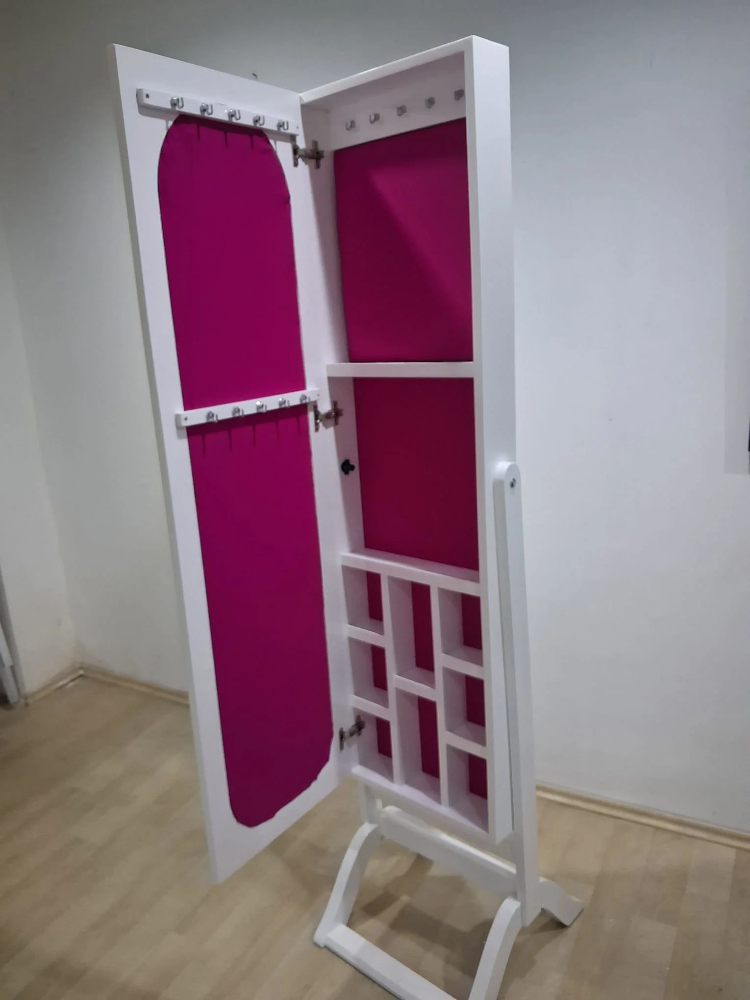 Ayna 12968 Takı Dolap Boy Ayna Ahşap Kayın MDF Parlak Beyaz Lake 