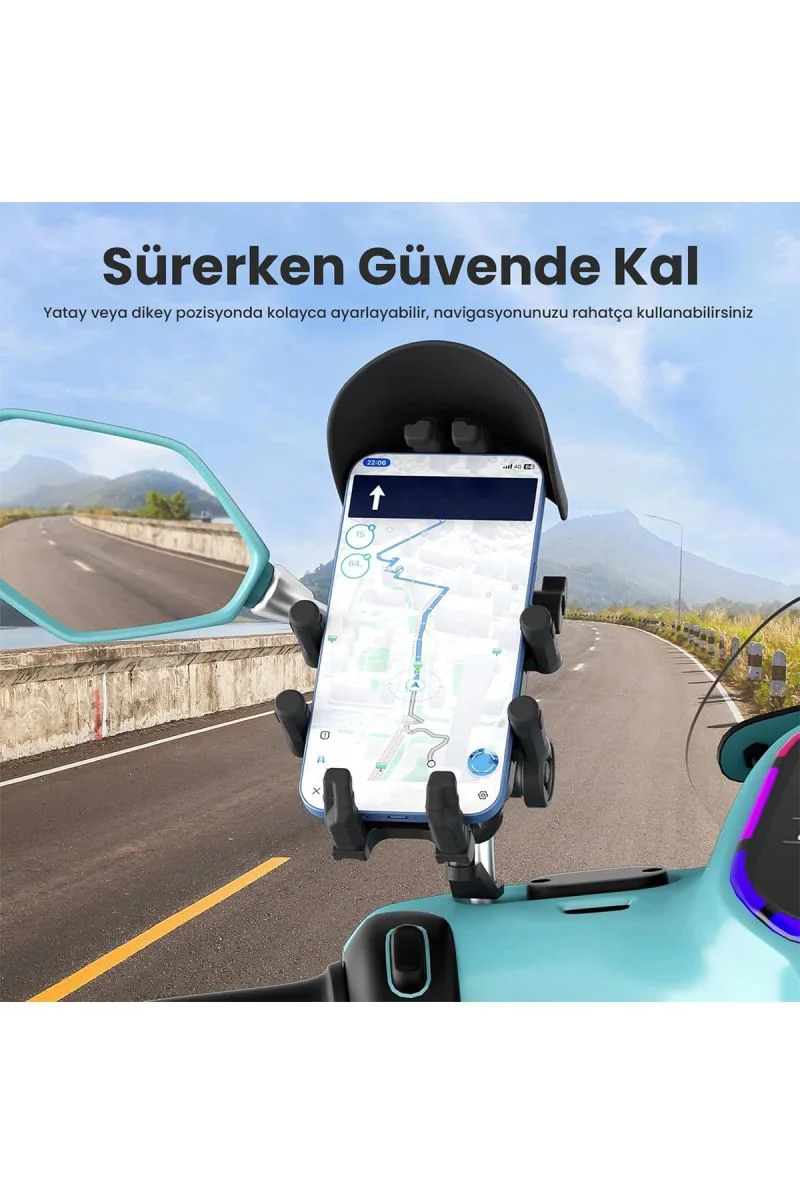 Ayna Bağlantılı Güneş ve Yağmur Korumalı 360° Dönen Motosiklet Telefon Tutucu - Gidon Montaj Fiyatı, Yorumları ve Özellikleri