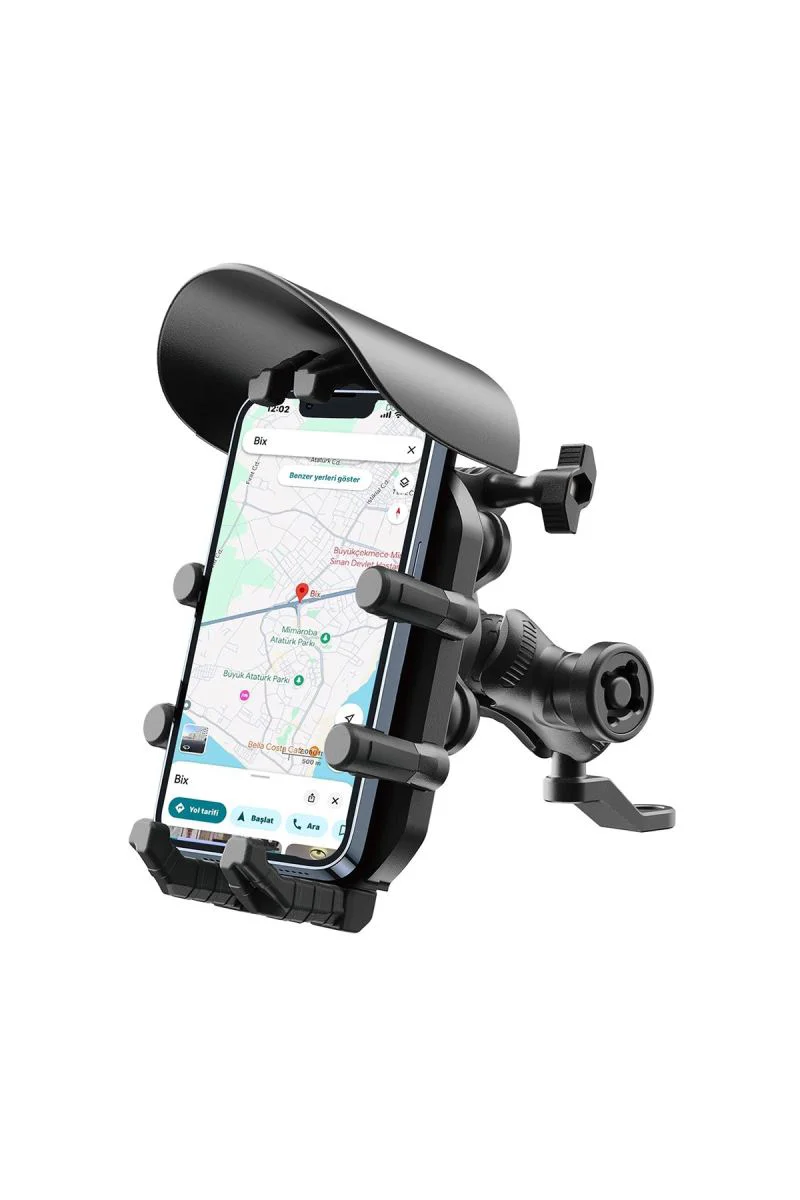 Ayna Bağlantılı Güneş ve Yağmur Korumalı 360° Dönen Motosiklet Telefon Tutucu - Gidon Montaj Fiyatı, Yorumları ve Özellikleri