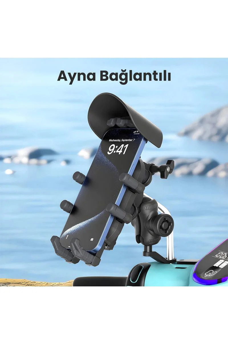 Ayna Bağlantılı Güneş ve Yağmur Korumalı 360° Dönen Motosiklet Telefon Tutucu - Gidon Montaj Fiyatı, Yorumları ve Özellikleri