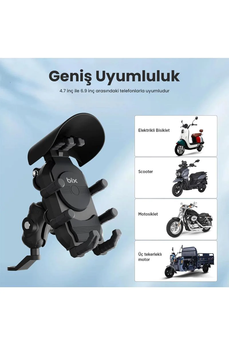Ayna Bağlantılı Güneş ve Yağmur Korumalı 360° Dönen Motosiklet Telefon Tutucu - Gidon Montaj Fiyatı, Yorumları ve Özellikleri