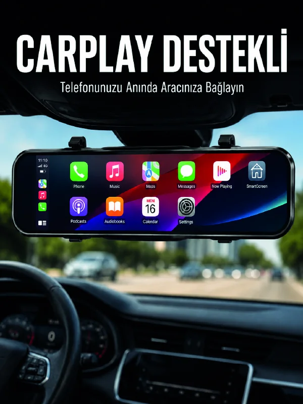 Ayna Carplay Araç İçi 9.66 İnç IPS Ekran Geri Görüş Kamerası Destekli
