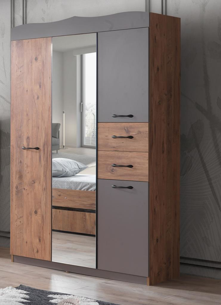 Sivas Gözde Mobilya Aynali 3 Kapili 2 Çekmeceli Gardirop Elbise Dolabi 130X50x210cm