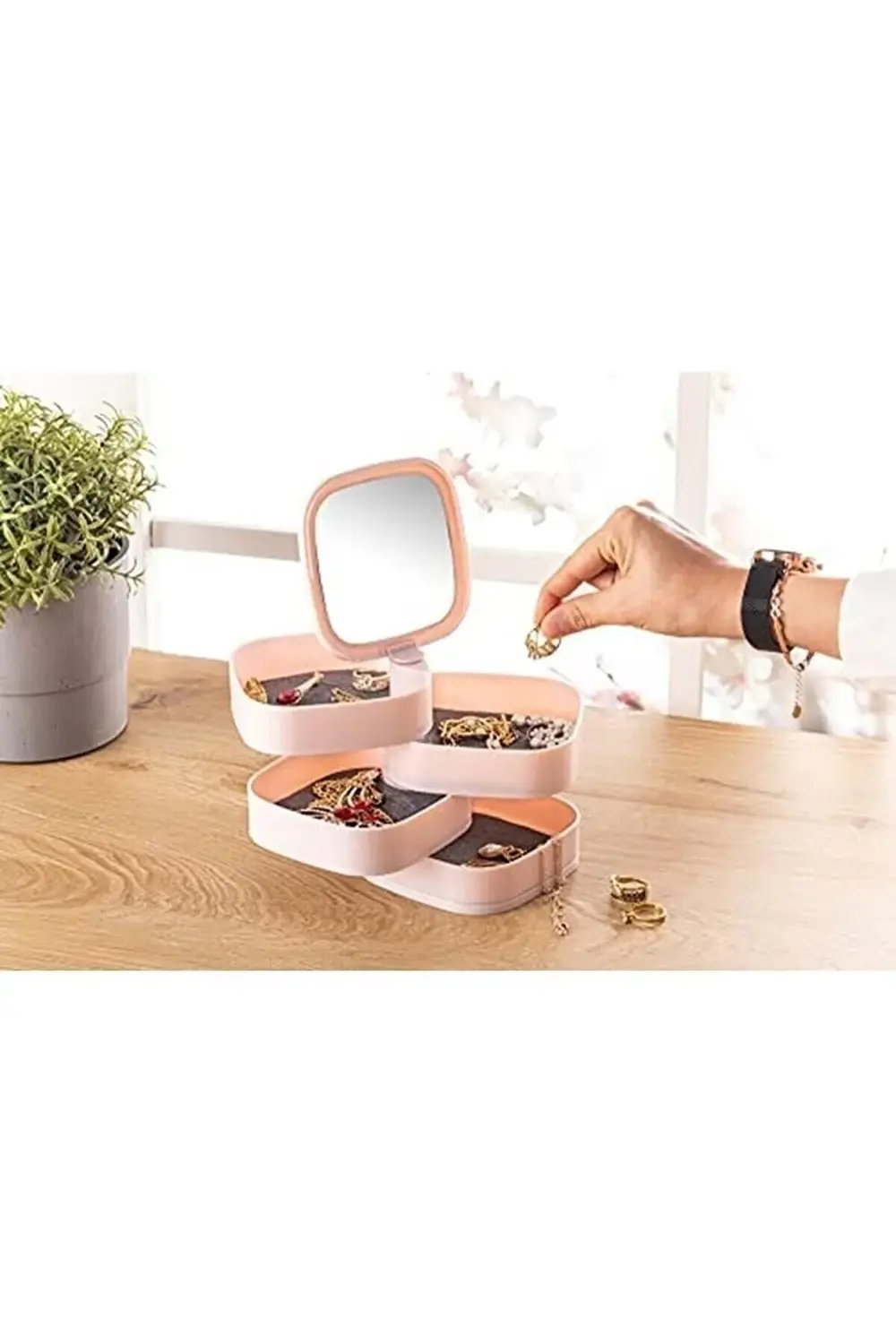 Aynalı 4 Katlı Kare Organizer