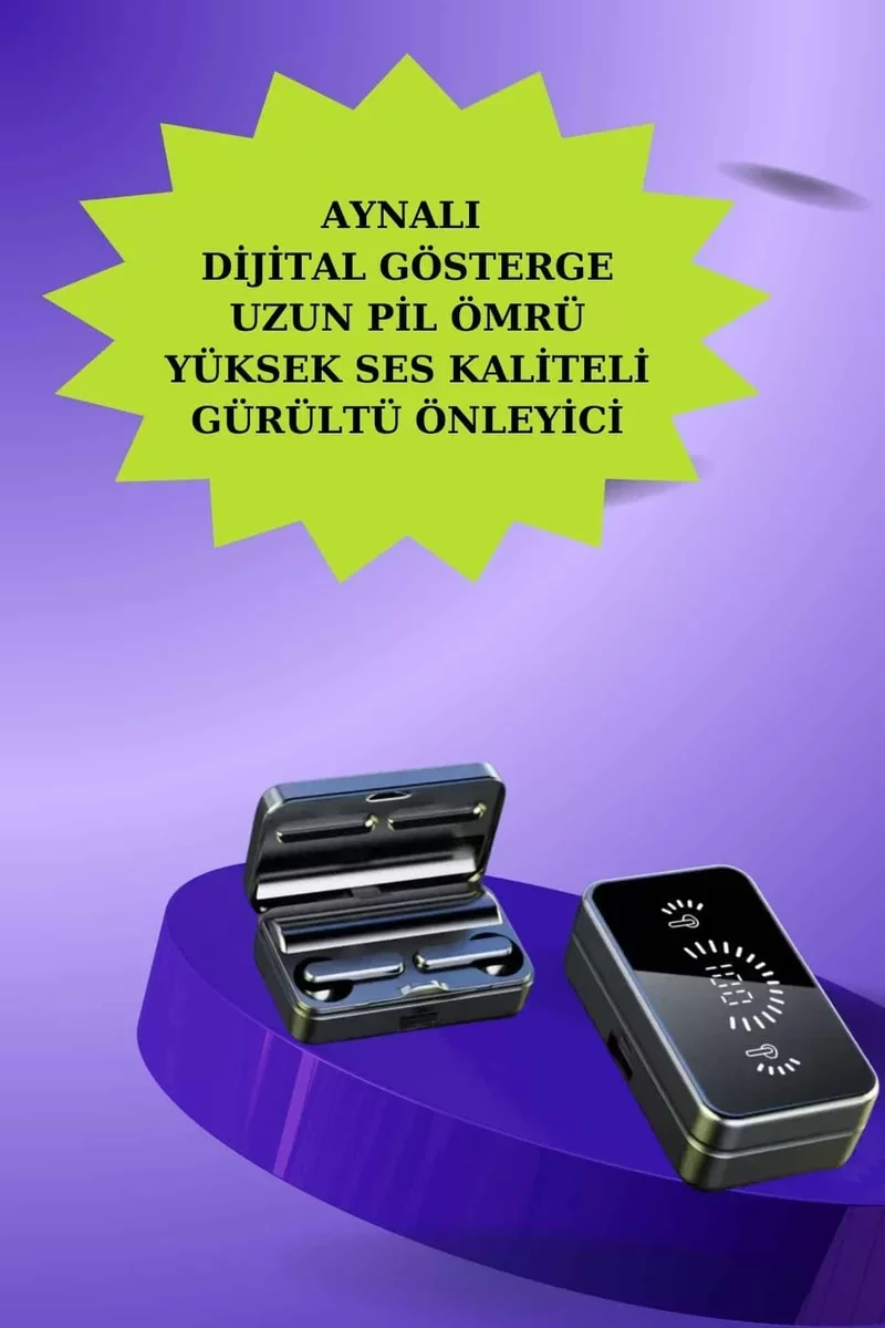 Aynalı Bluetooth Kulaklık ve Akıllı Saat Seti - ANC Özelliği ve Dokunmatik Kontrol