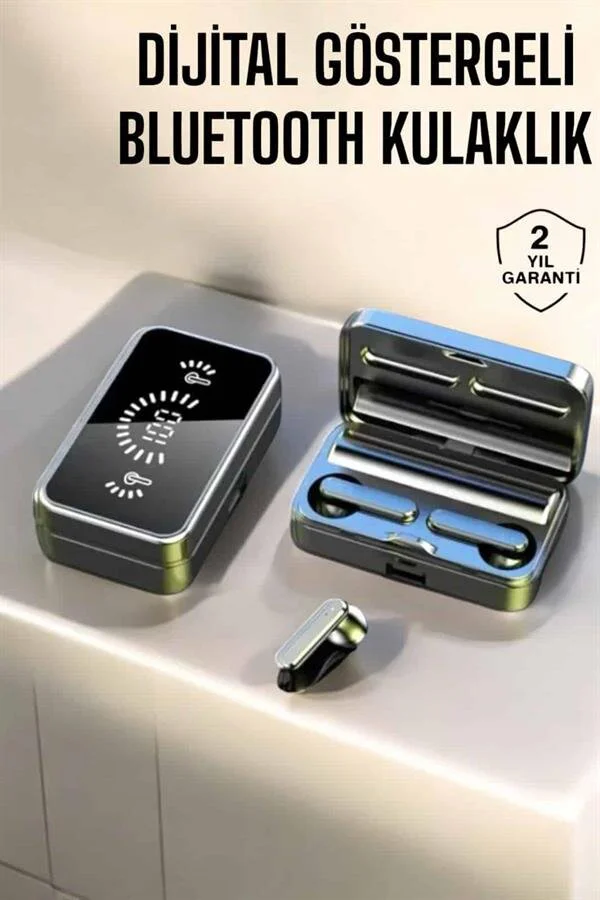 Aynalı Bluetooth Kulaklık - Dijital Göstergeli Telefon Standlı, IPX5 Suya Dayanıklı, 5-6 Gün Pil Ömrü