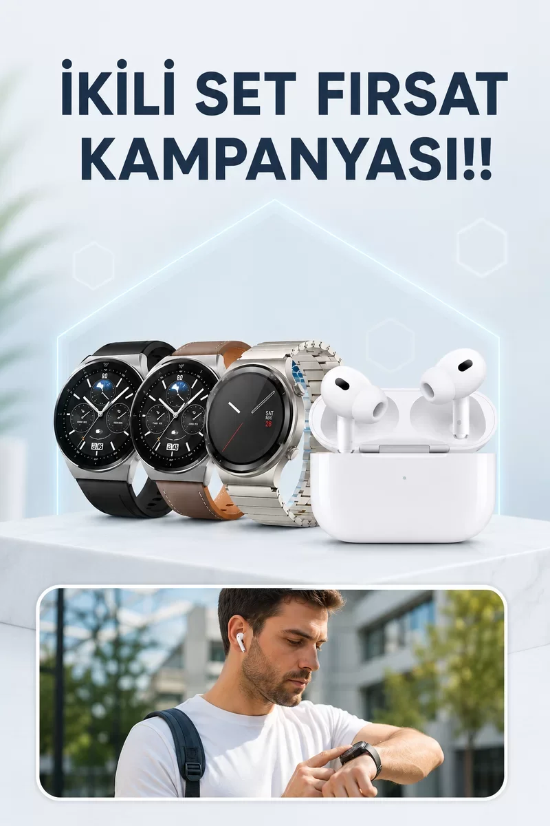 Aynalı Bluetooth Kulaklık ve Akıllı Saat Seti - Titreşimli Nabız Ölçer ve Spor Modları