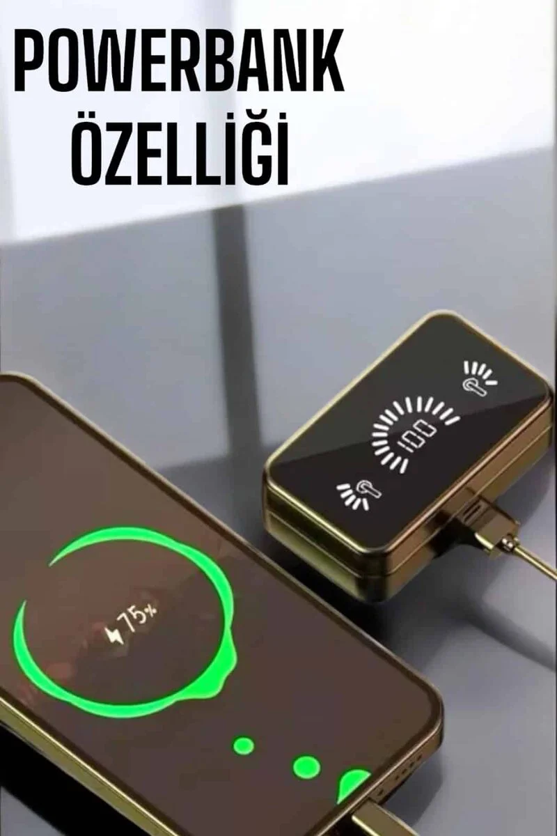 Aynalı Bluetooth Kulaklık Telefon Standlı Dijital Göstergeli - Süper Bass ve IPX5 Su Dayanıklı 5-6 Günlük Pil