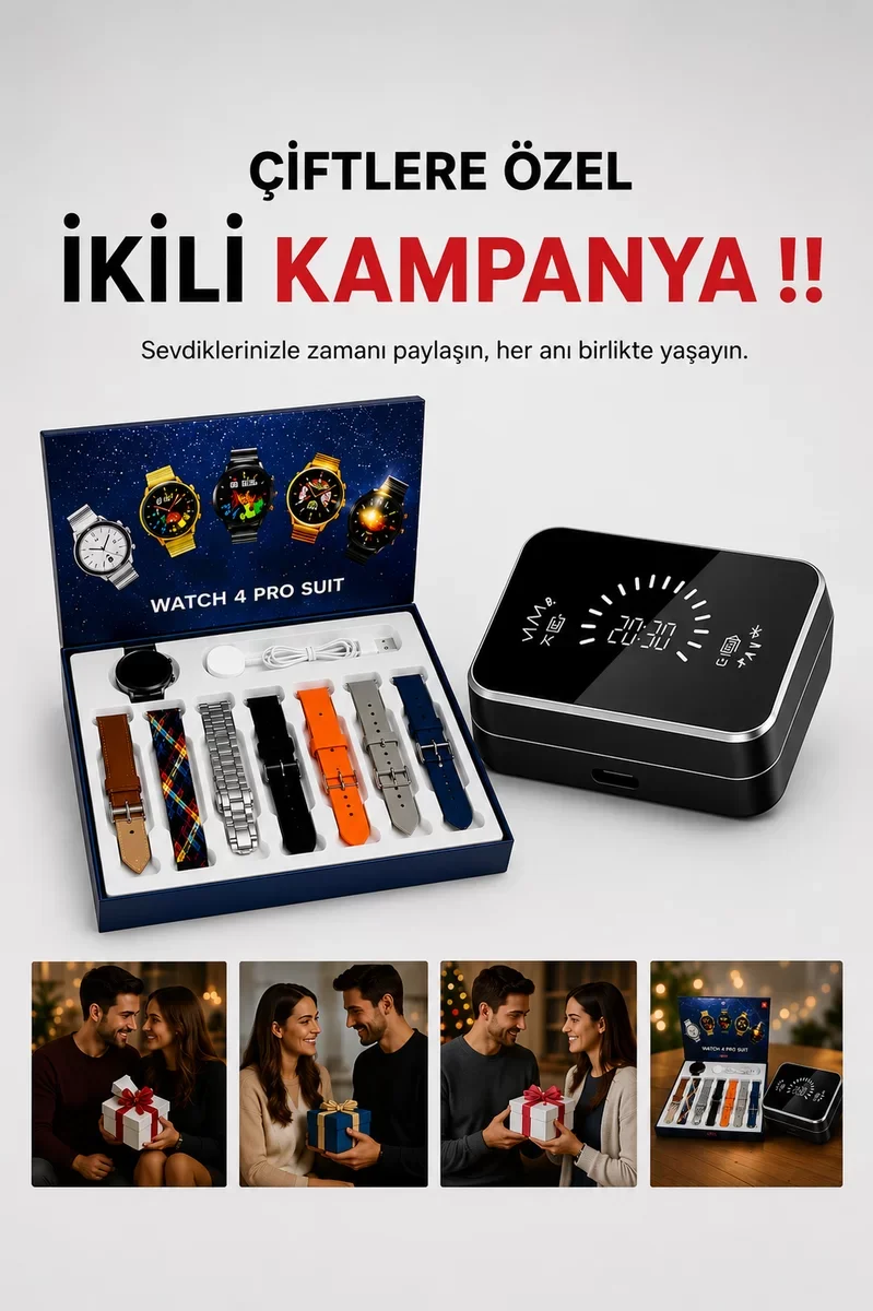 Aynalı Bluetooth Kulaklık ve Akıllı Saat Seti - ANC Özelliği ve Dokunmatik Kontrol