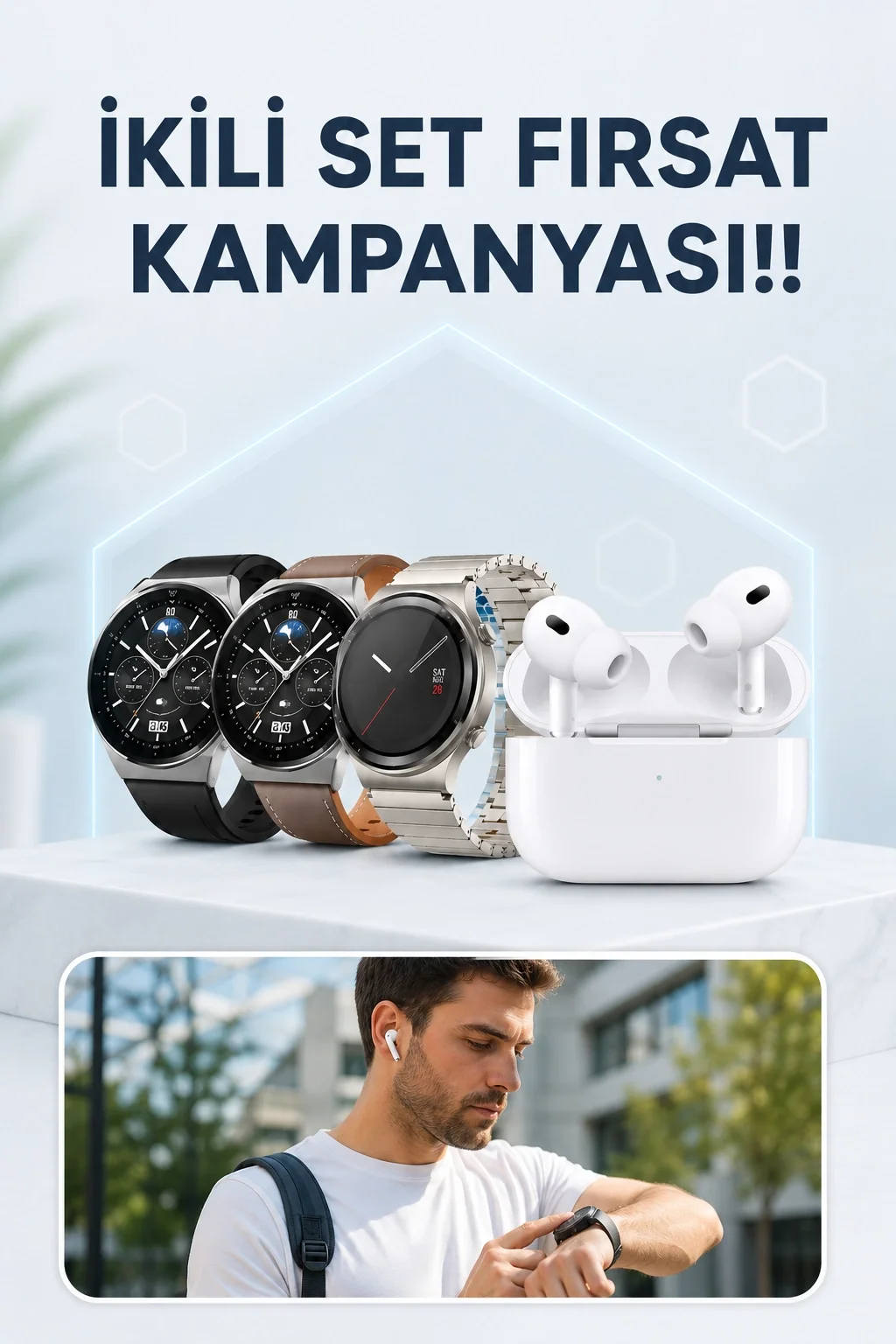 Aynalı Bluetooth Kulaklık Yeni Nesil Akıllı Saat Titreşimli Nabız Ölçer Spor Modları
