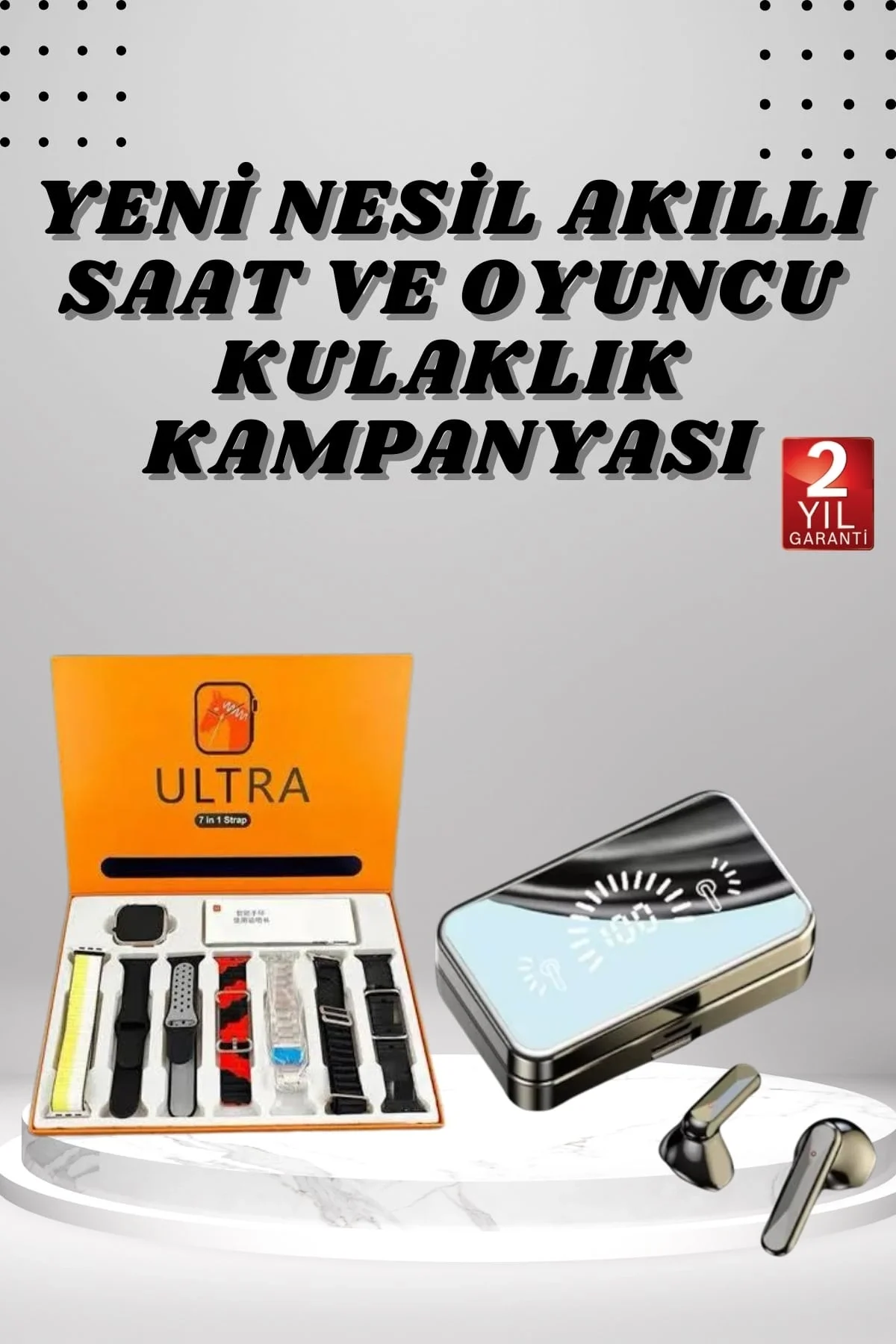 Aynalı Bluetooth Kulaklık ve 7 Kordonlu Akıllı Saat Dijital Göstergeli Uzun Pil Ömrü Aynalı Bluetooth Kulaklık ve 7 Kordonlu Akıllı Saat Dijital Göstergeli Uzun Pil Ömrü