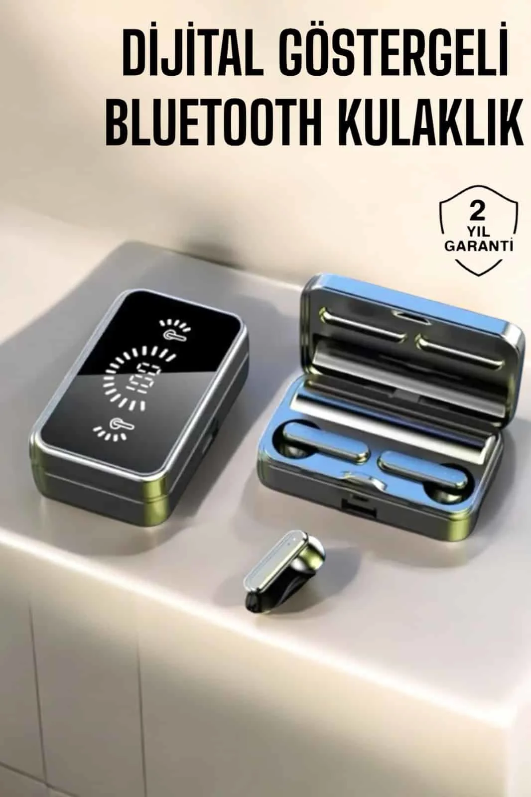 Aynalı Bluetooth Kulaklık Telefon Standlı Dijital Göstergeli