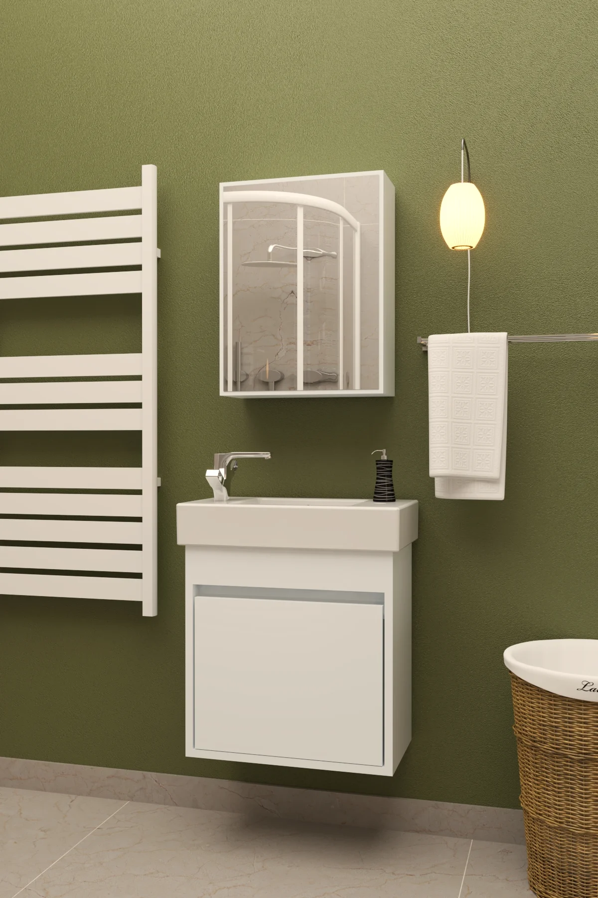 Aynalı Lavabolu Dolap Alt-Üst