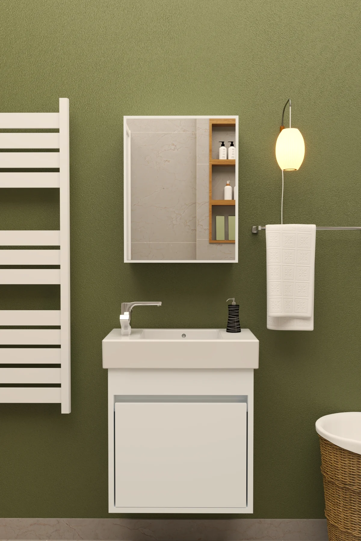 Aynalı Lavabolu Dolap Alt-Üst