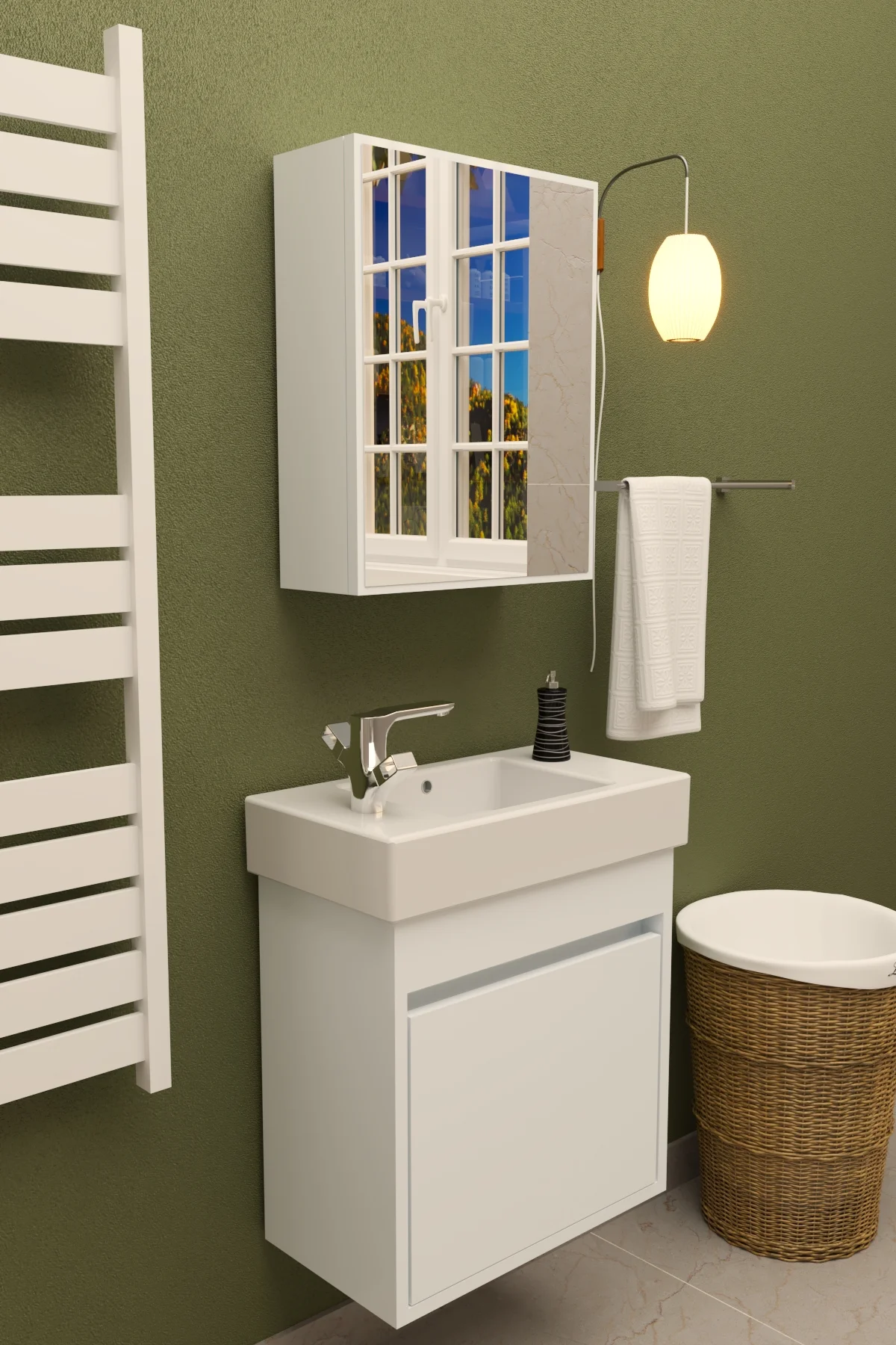 Aynalı Lavabolu Dolap Alt-Üst