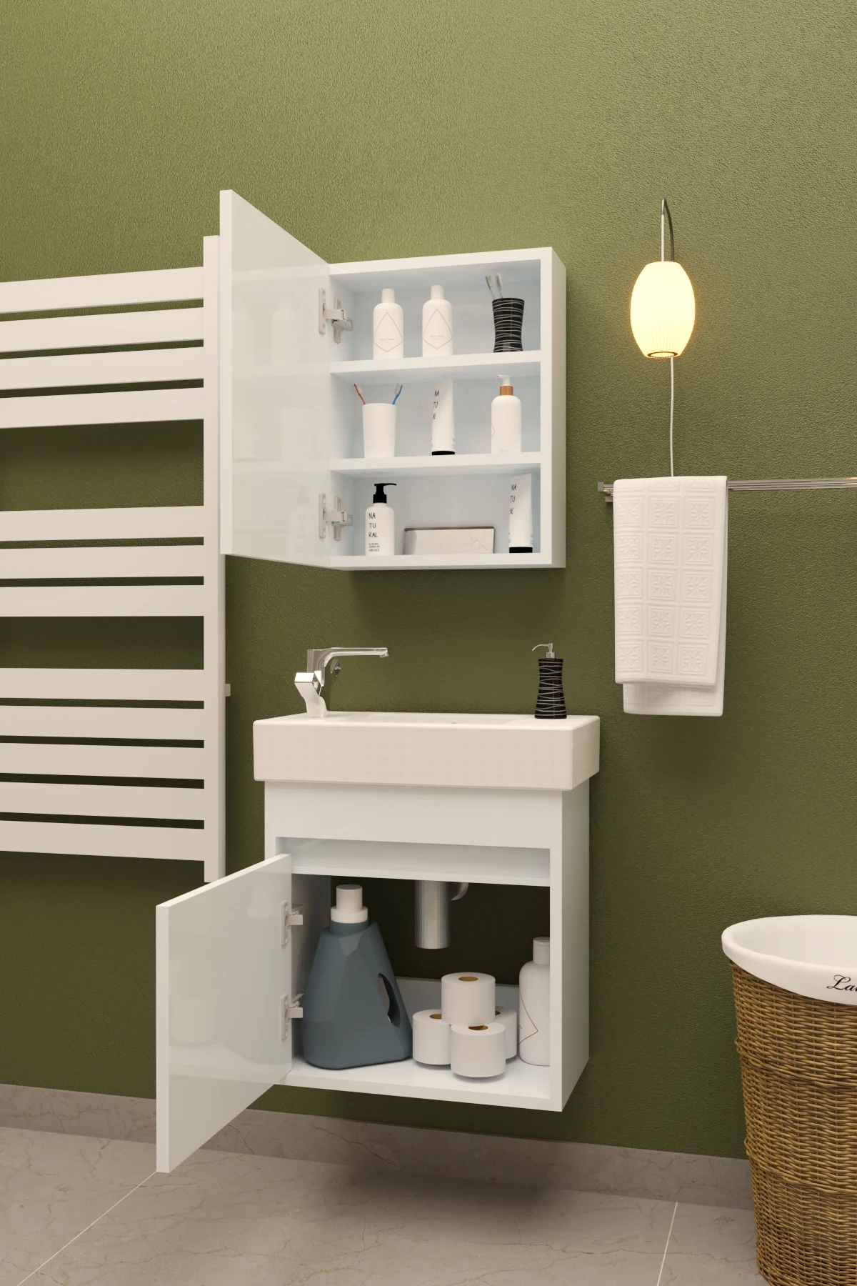 Aynalı Lavabolu Dolap Alt-Üst