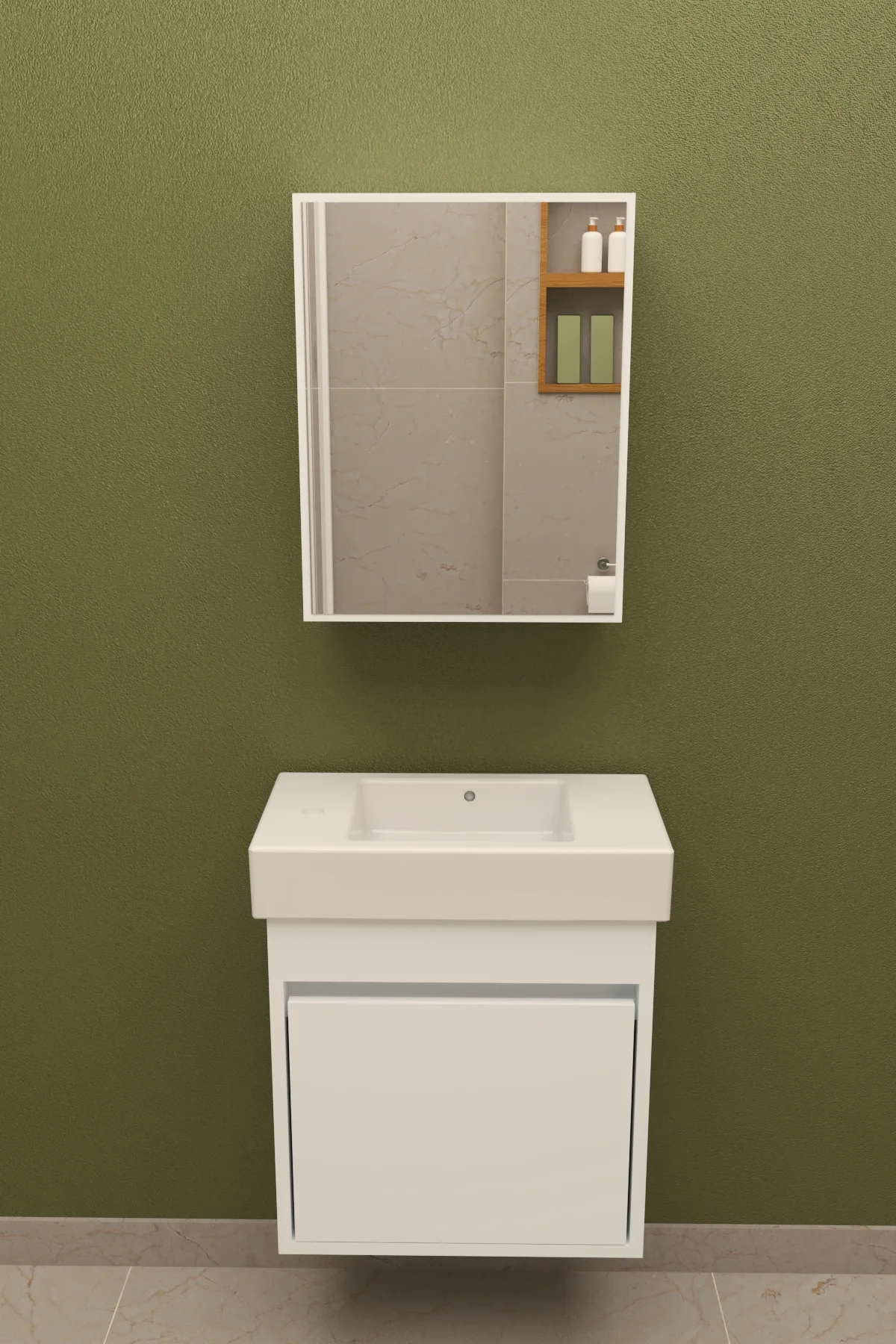 Aynalı Lavabolu Dolap Alt-Üst