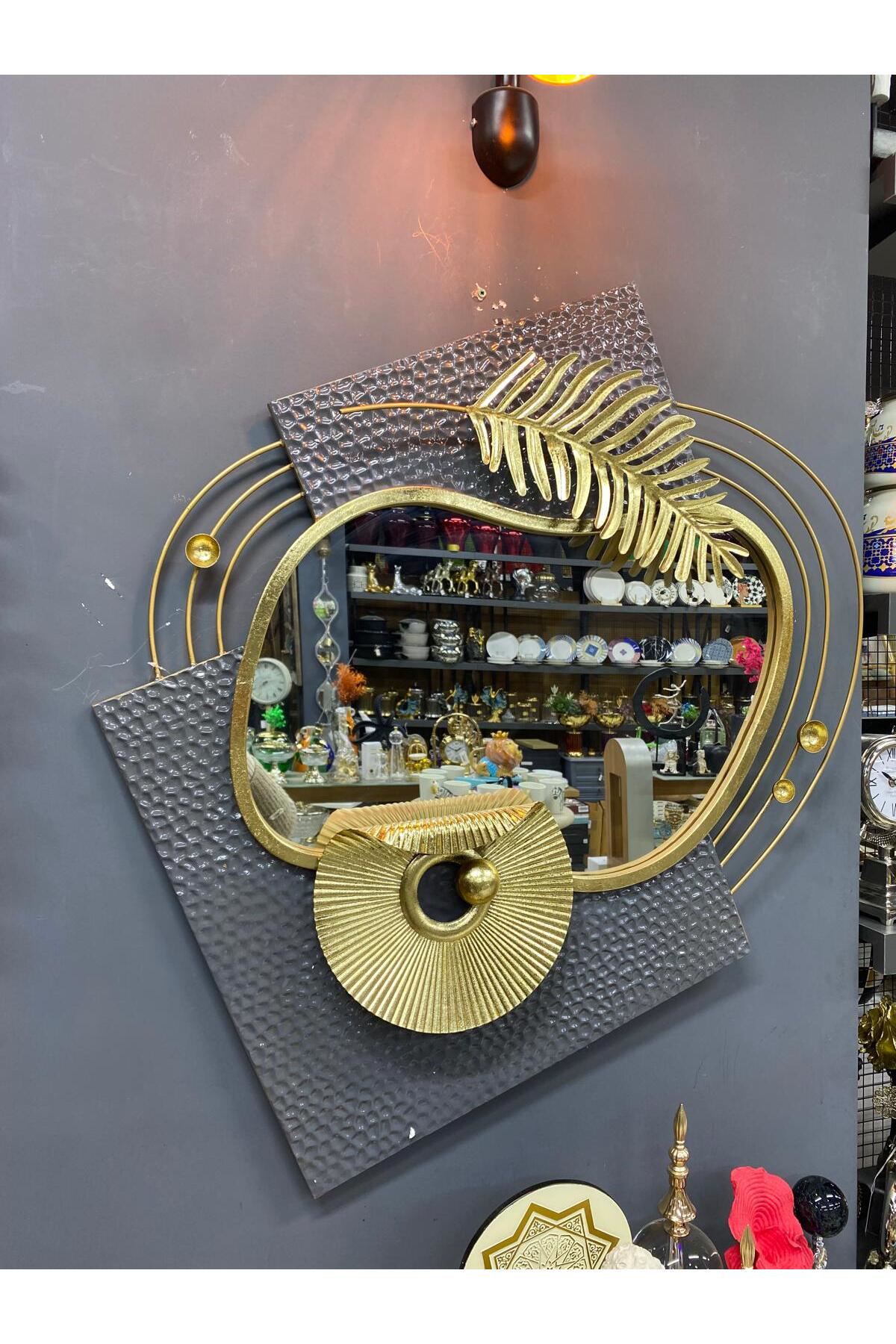 Elif Aksesuar Aynalı Metal Modern Duvar Dekoru
