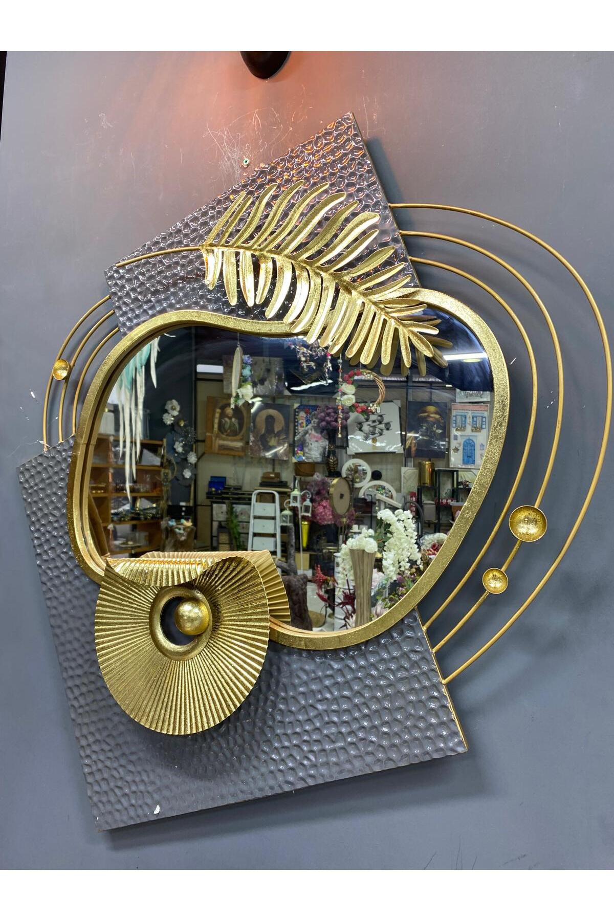 Elif Aksesuar Aynalı Metal Modern Duvar Dekoru