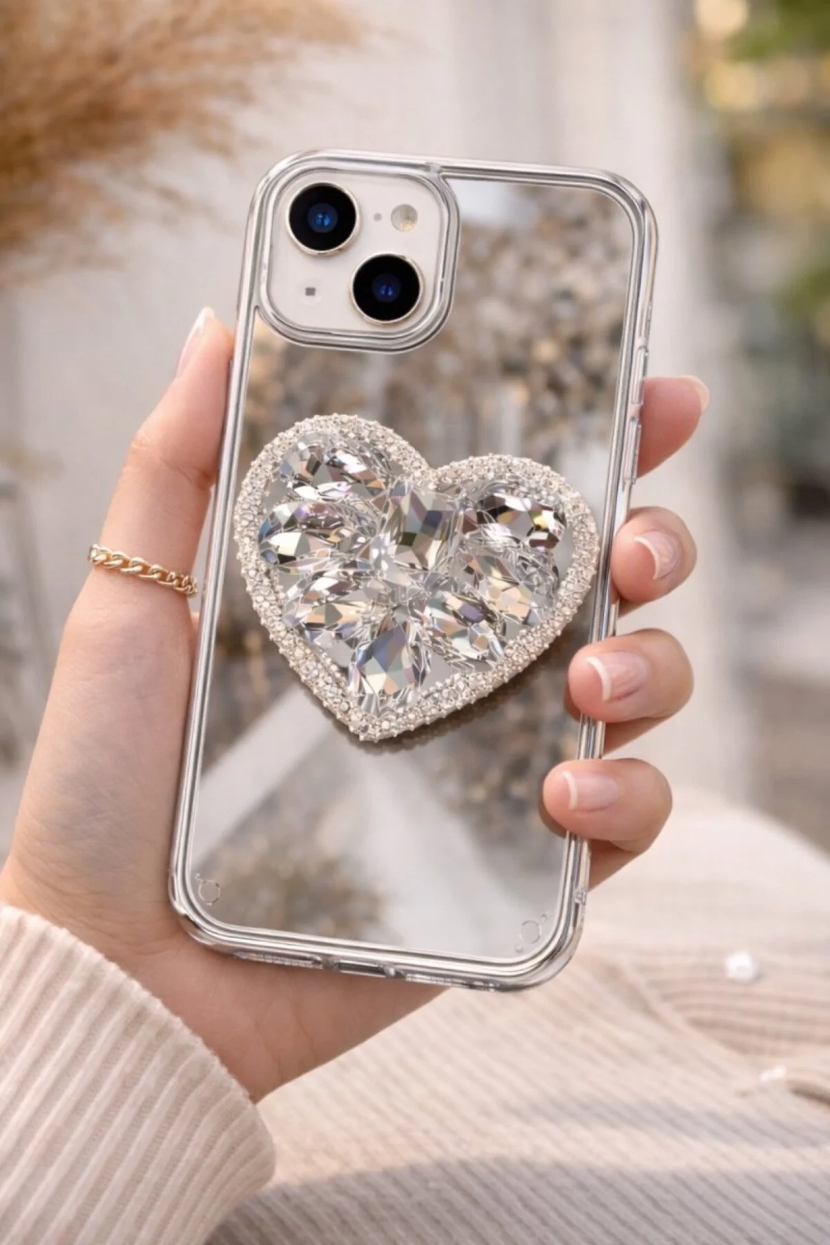 Aynalı Taşlı Popsocketli Kılıf iPhone 16 Plus