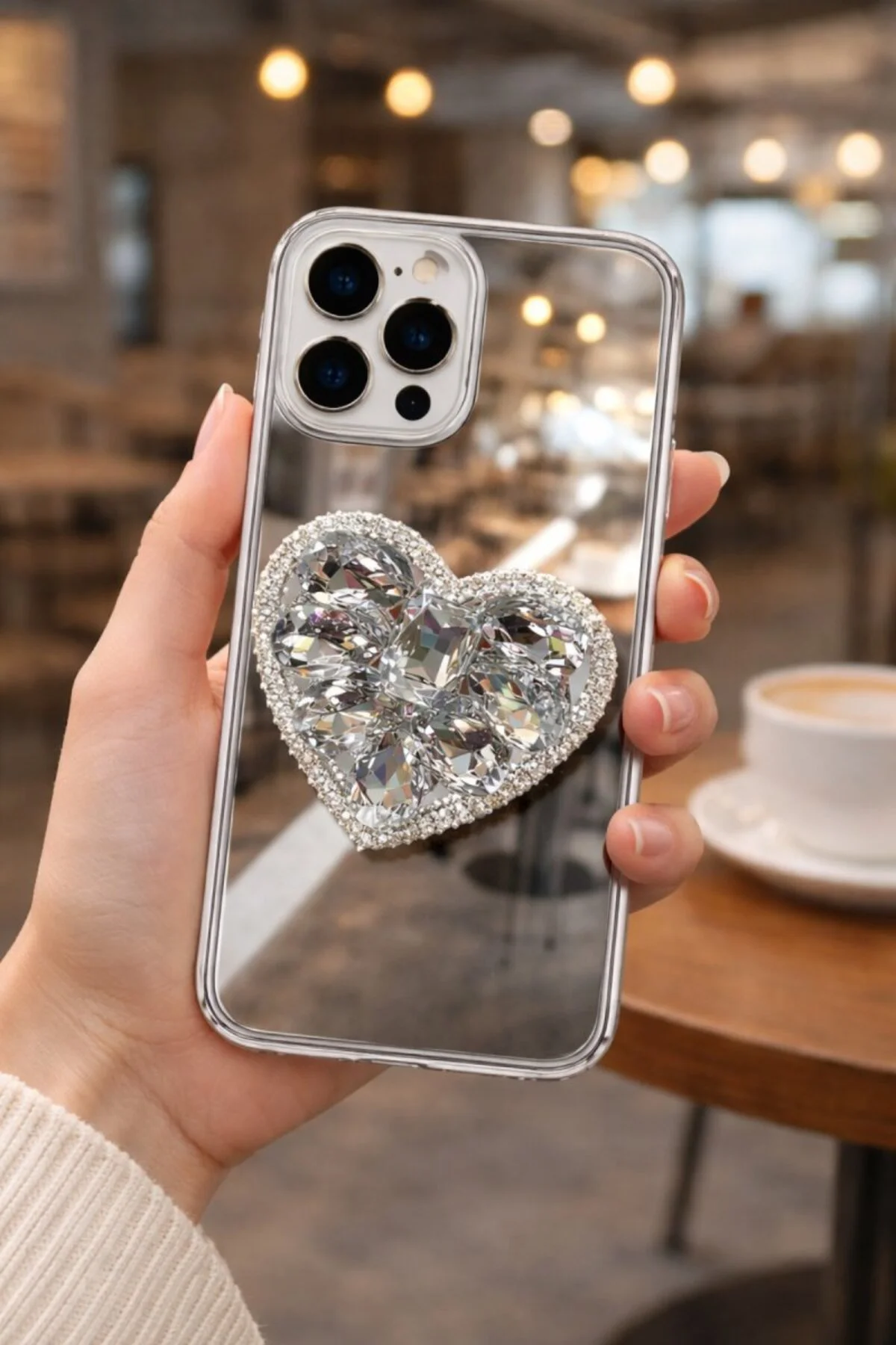 Aynalı Taşlı Popsocketli Kılıf iPhone 11 Pro